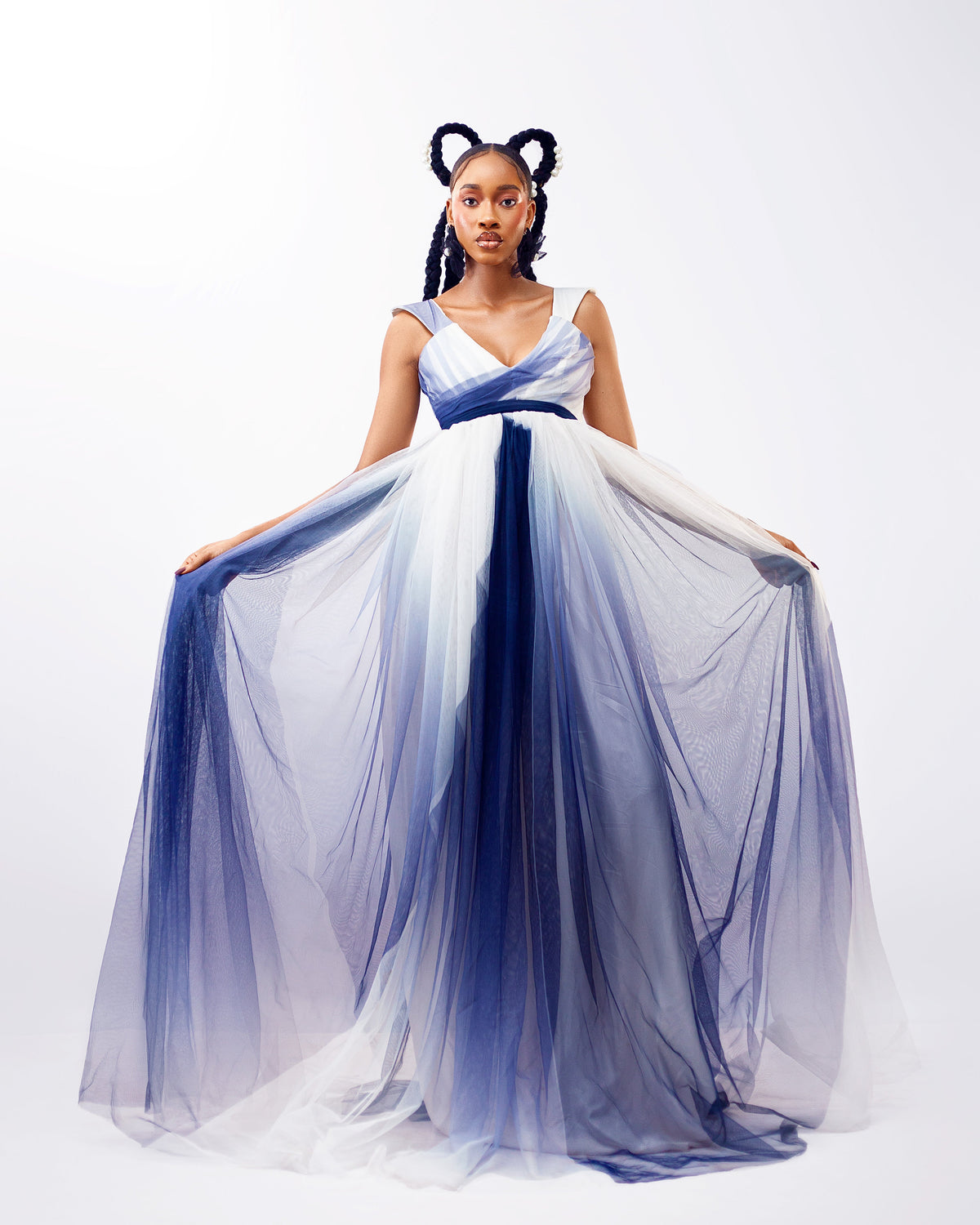 Sofia Dress - Blue and White Ombre Tulle Dress - Dimaz