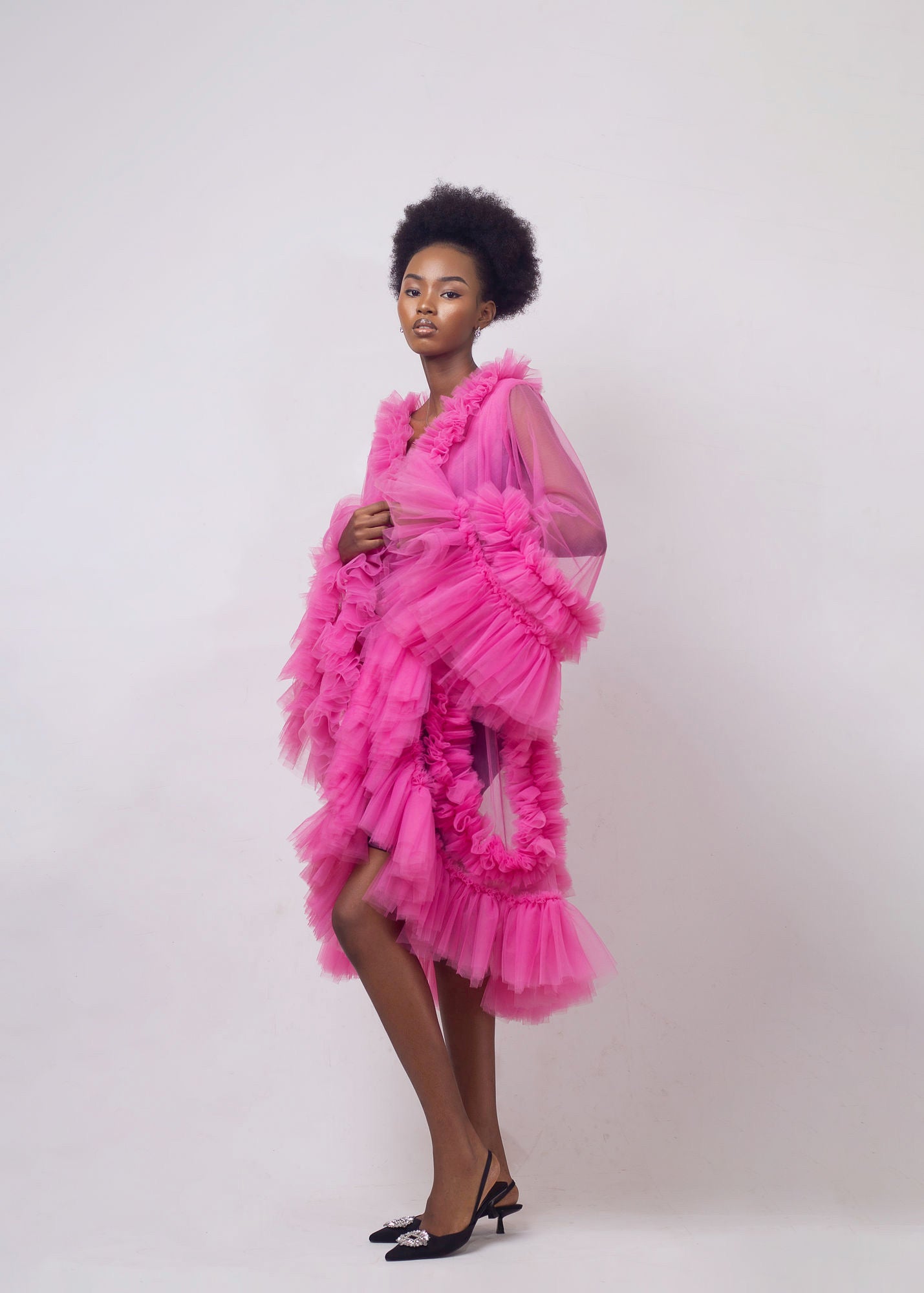 Glamour Gleams Robe - Luxurious Pink Tulle Robe - Dimaz