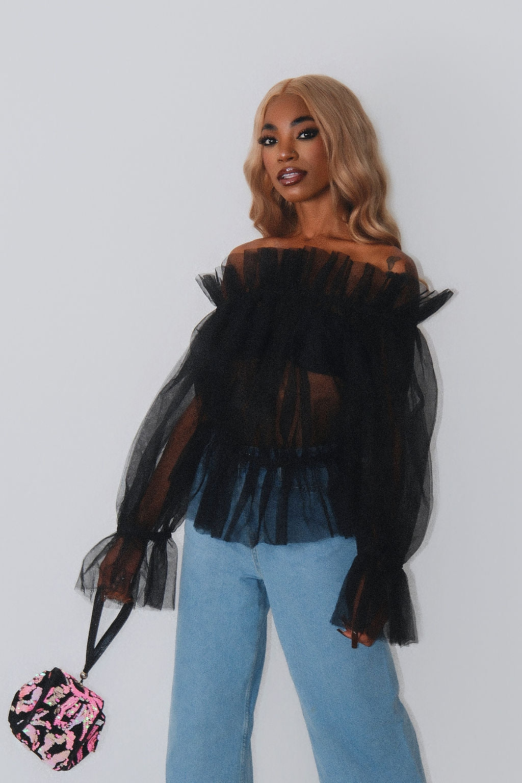Hey Summer Top - Black Tulle Off-Shoulder Blouse - Dimaz