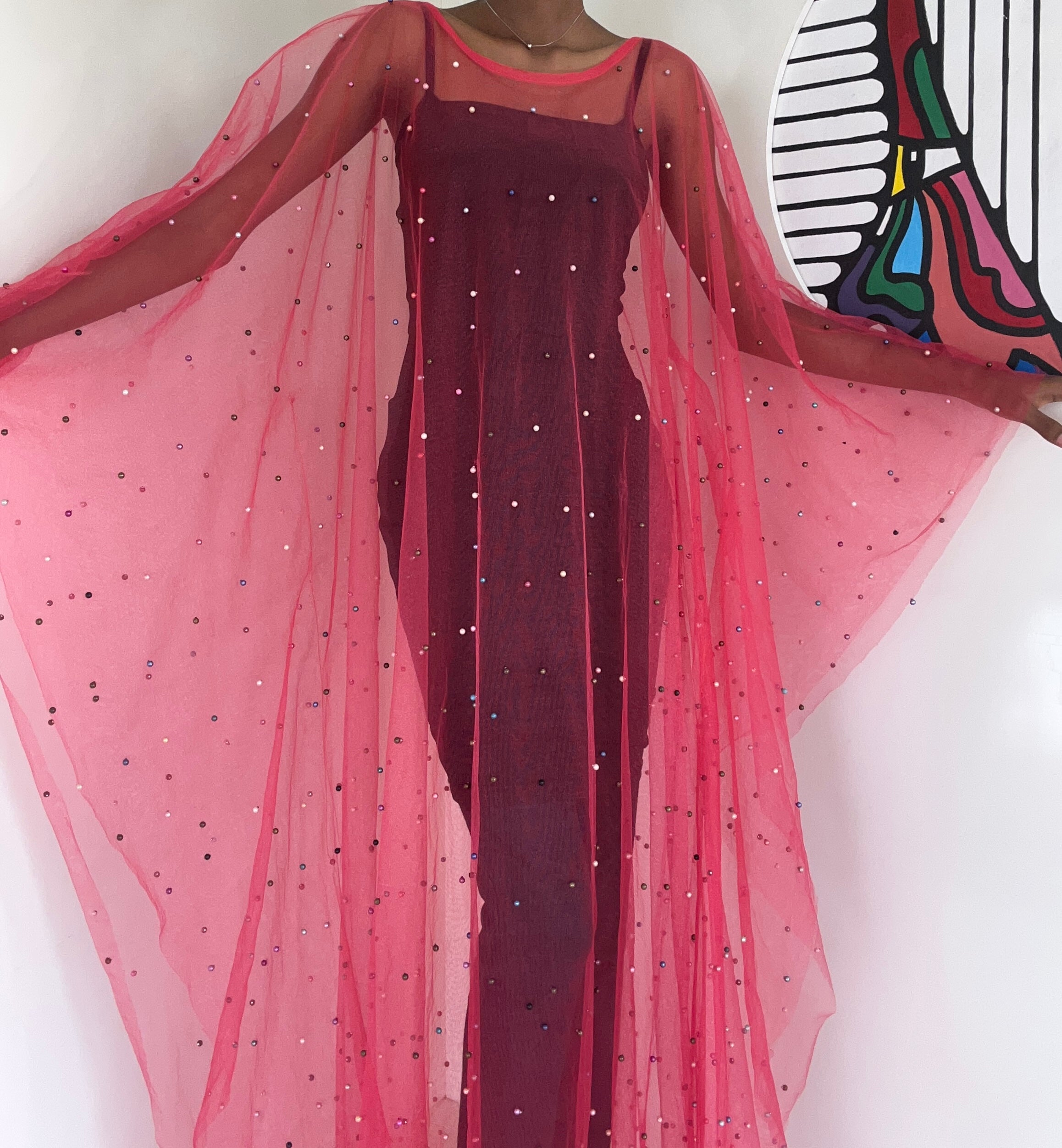 Odessa Maxi Dress - Pearl-Adorned Flowing Kaftan - Dimaz