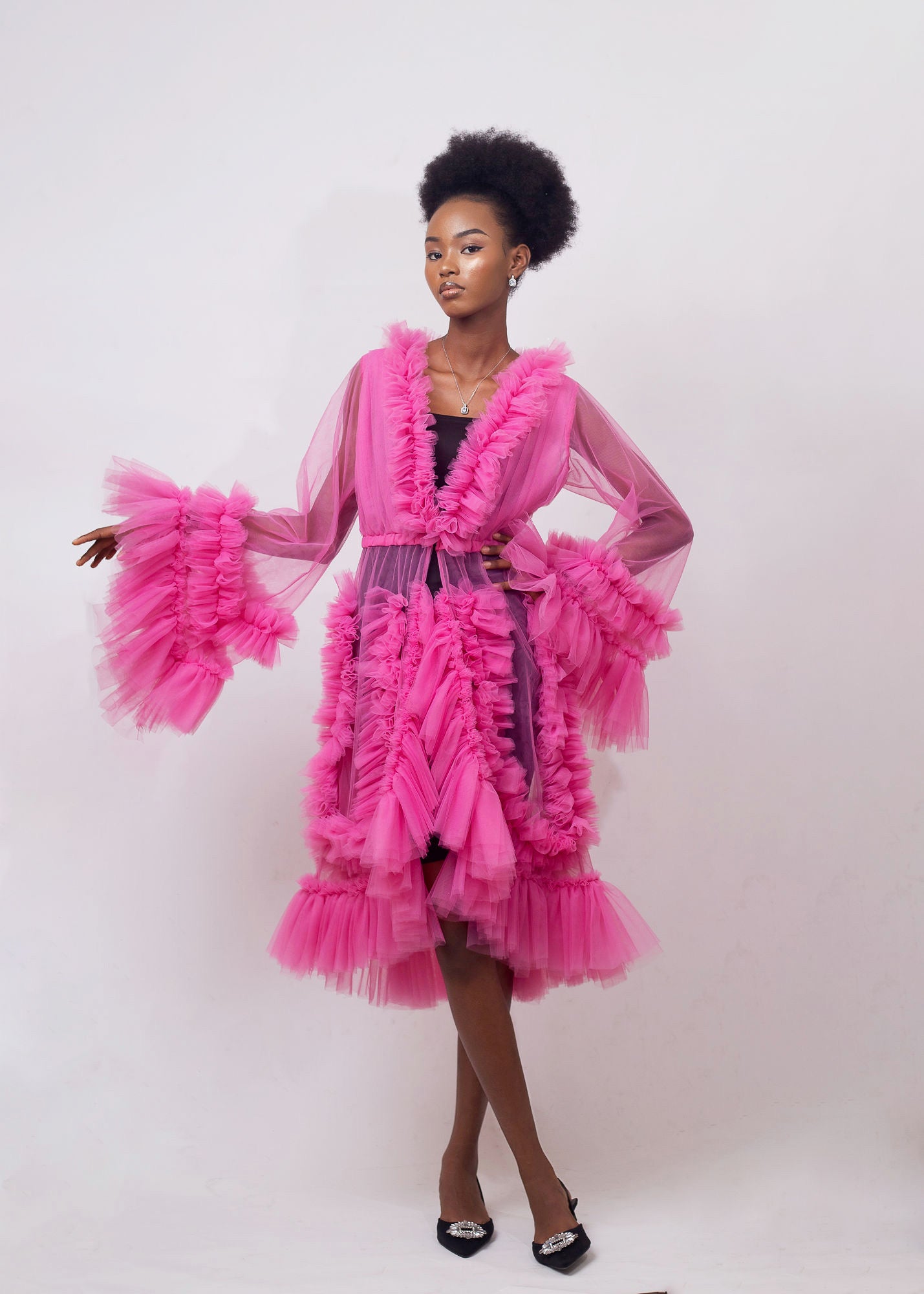 Glamour Gleams Robe - Luxurious Pink Tulle Robe - Dimaz