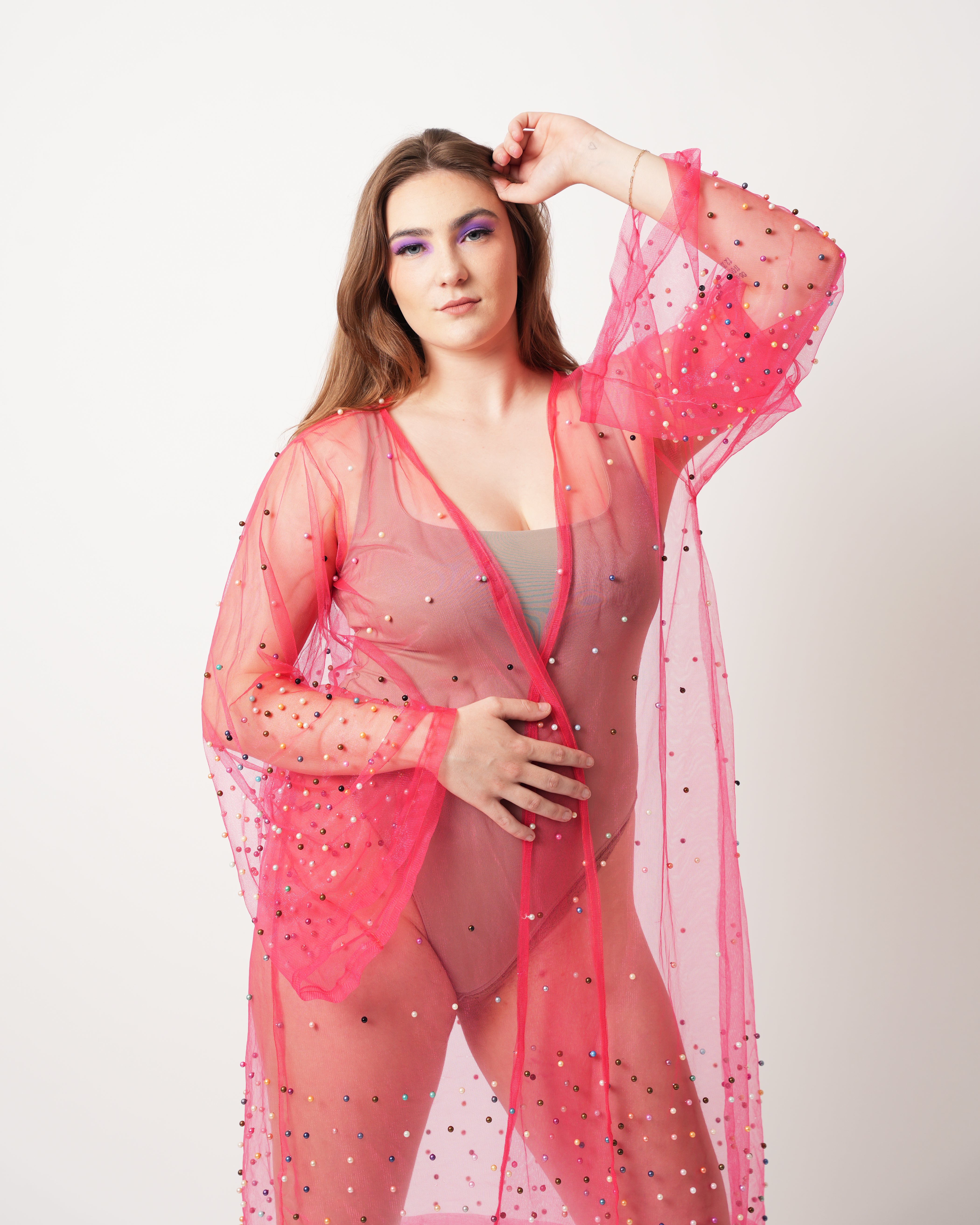 Sheer Treat Jacket, back view with pearl details, custom size