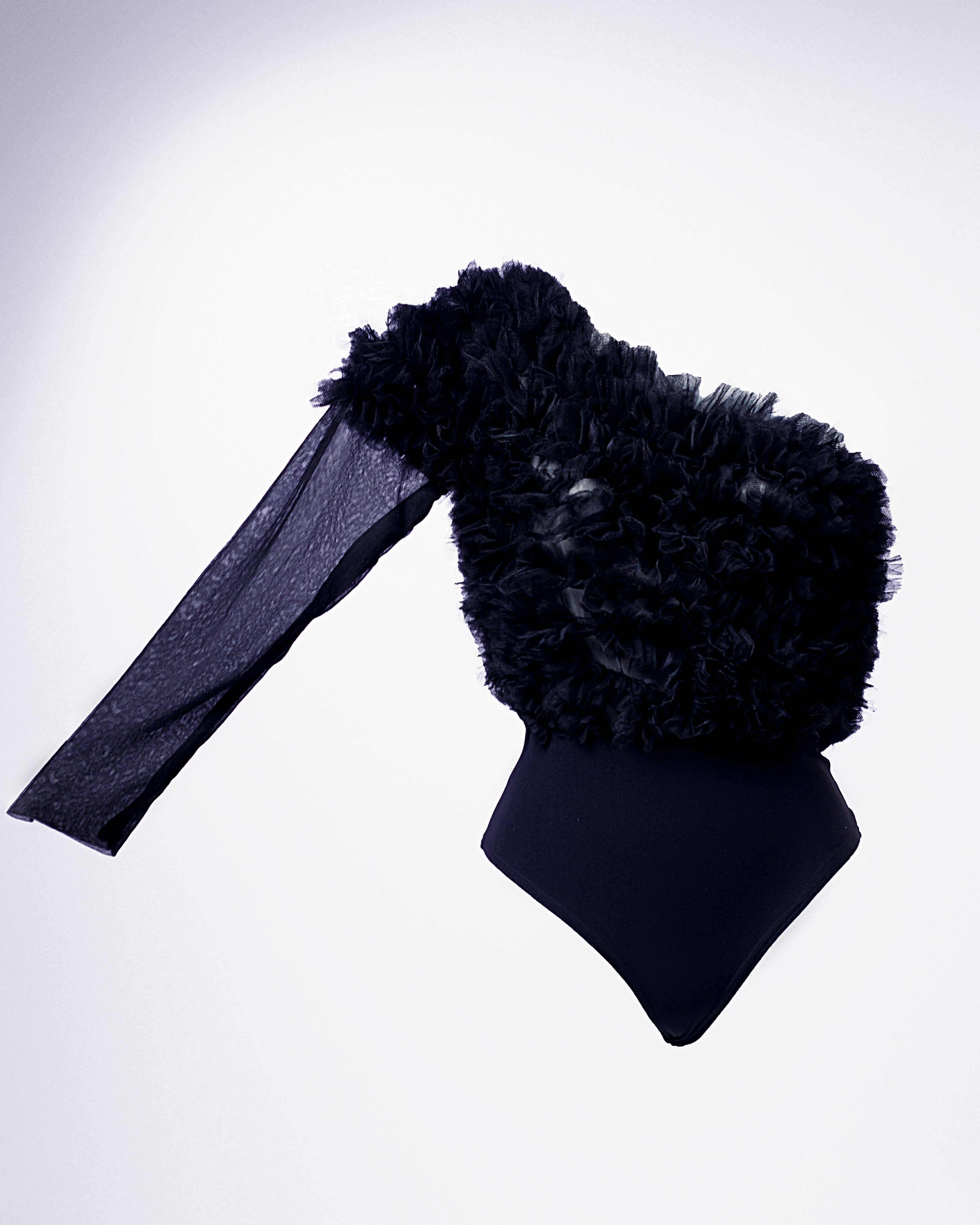 Ukiyo Bodysuit - One Shoulder Tulle Ruffle Bodysuit - Dimaz