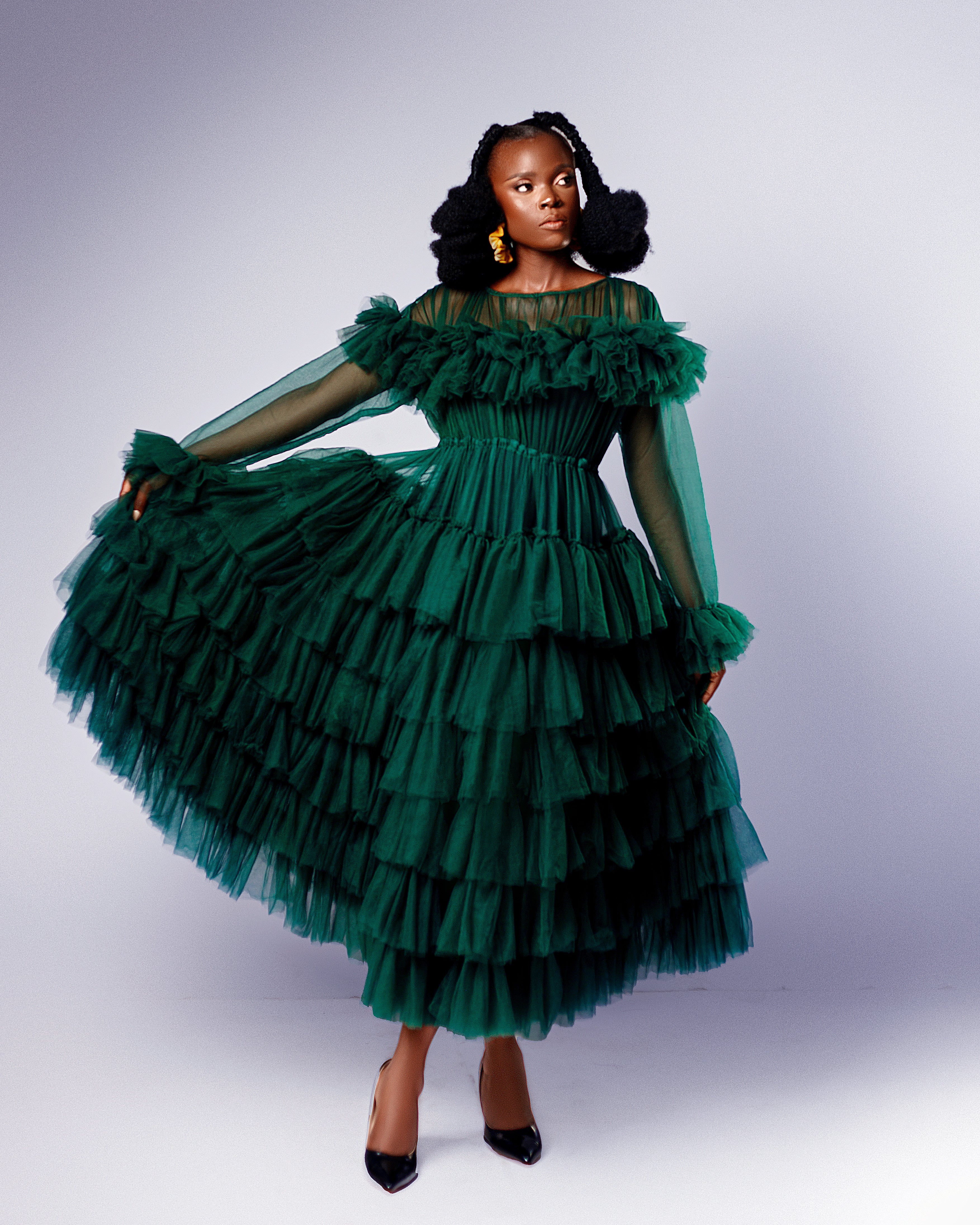 Scarlet Dress - Long Sleeve Layered Tulle Gown - Dimaz
