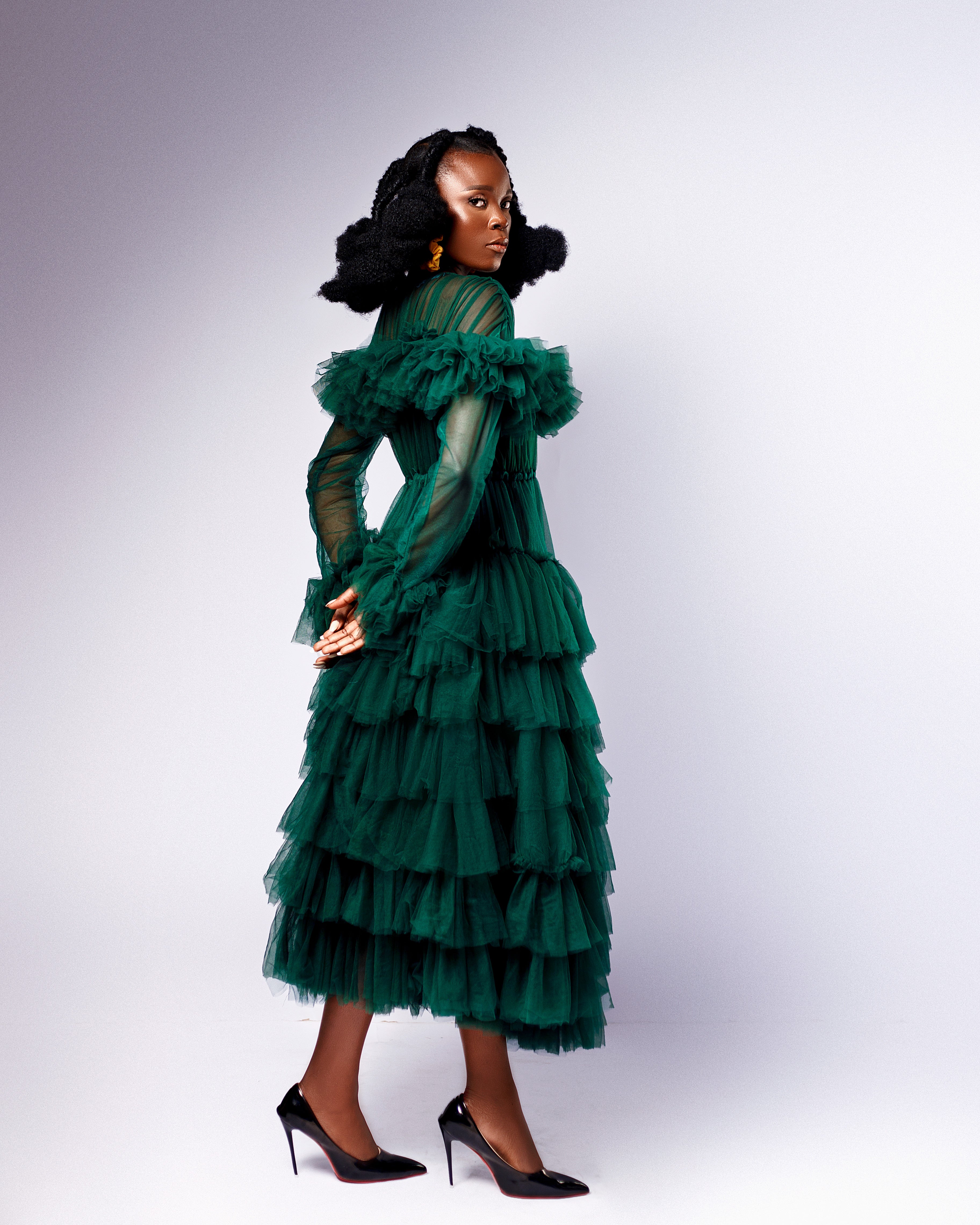 Scarlet Dress - Long Sleeve Layered Tulle Gown - Dimaz