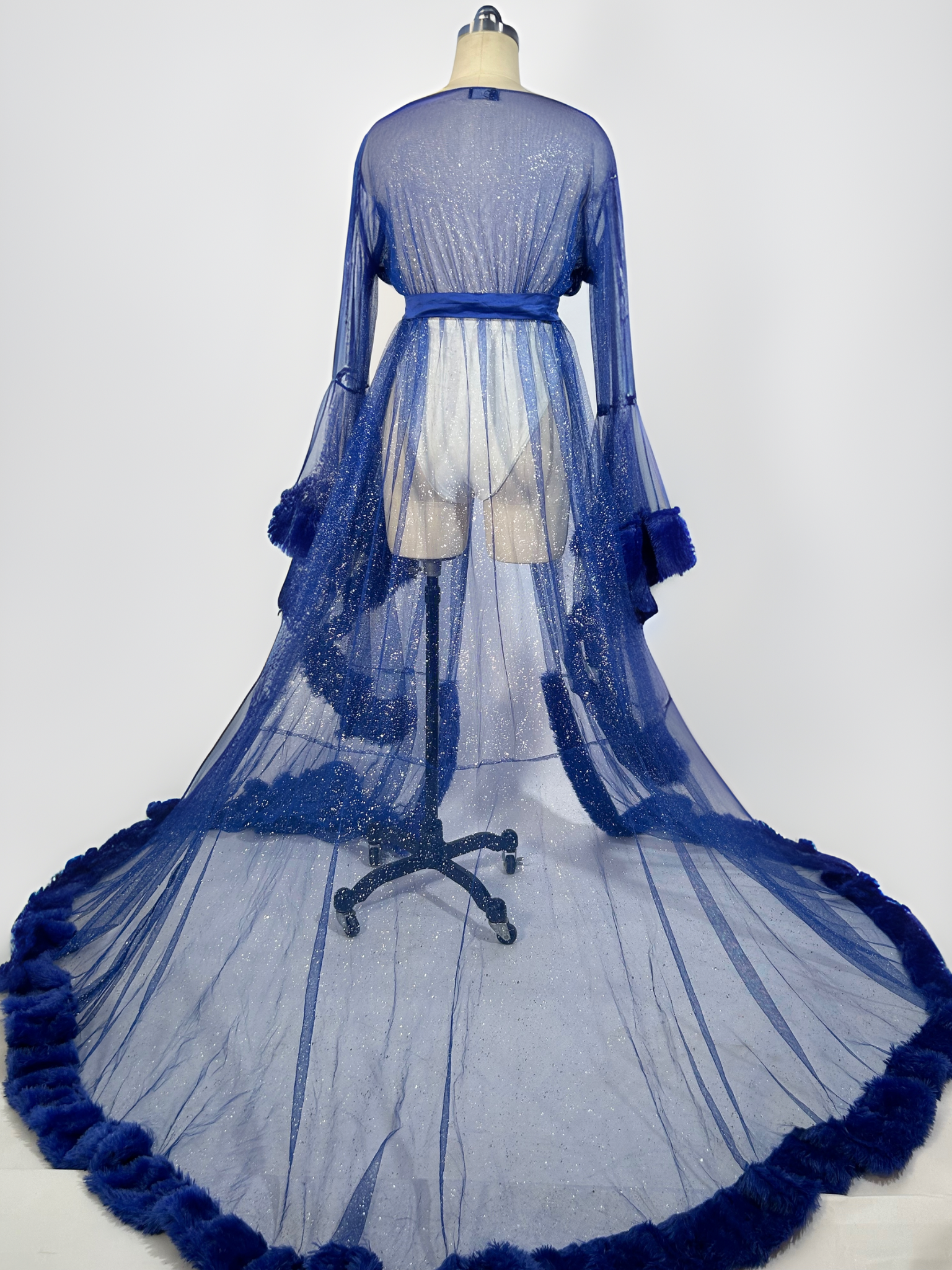 Khilah Robe - Fur Trim Shimmer Tulle Robe - Dimaz