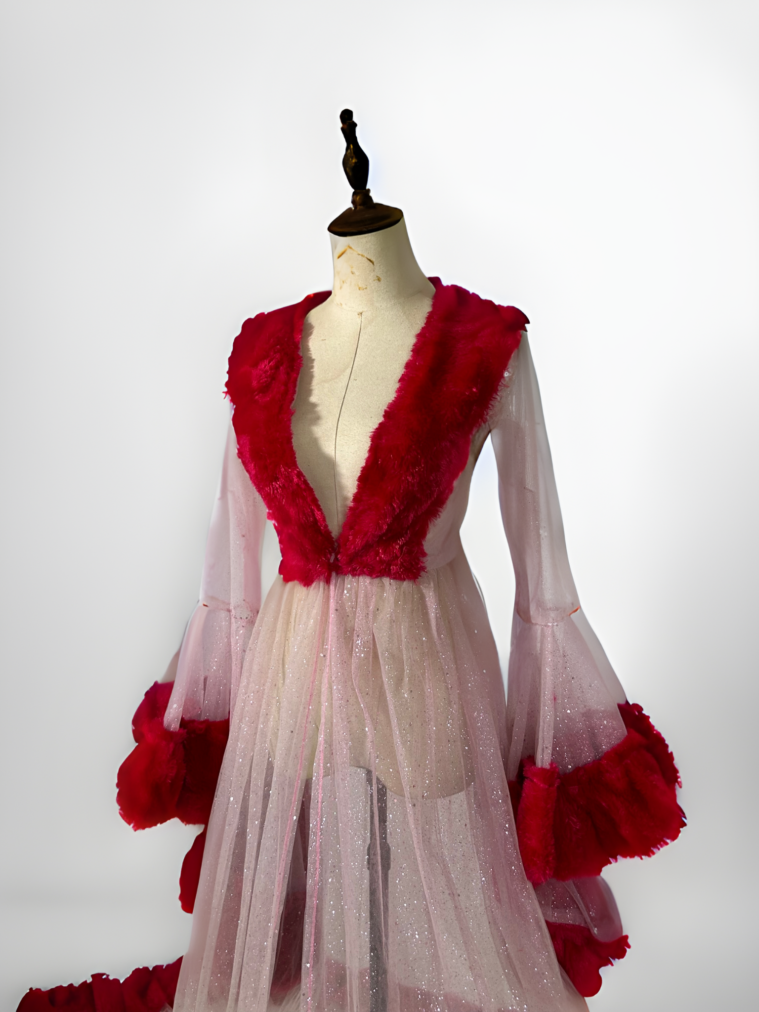 Khilah Robe - Fur Trim Shimmer Tulle Robe - Dimaz