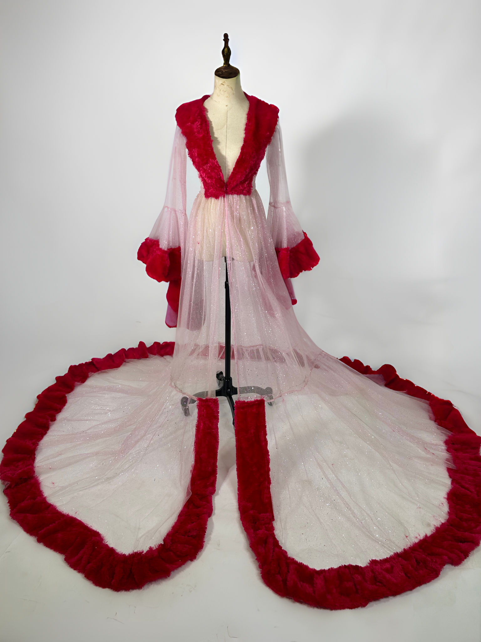 Khilah Robe - Fur Trim Shimmer Tulle Robe - Dimaz