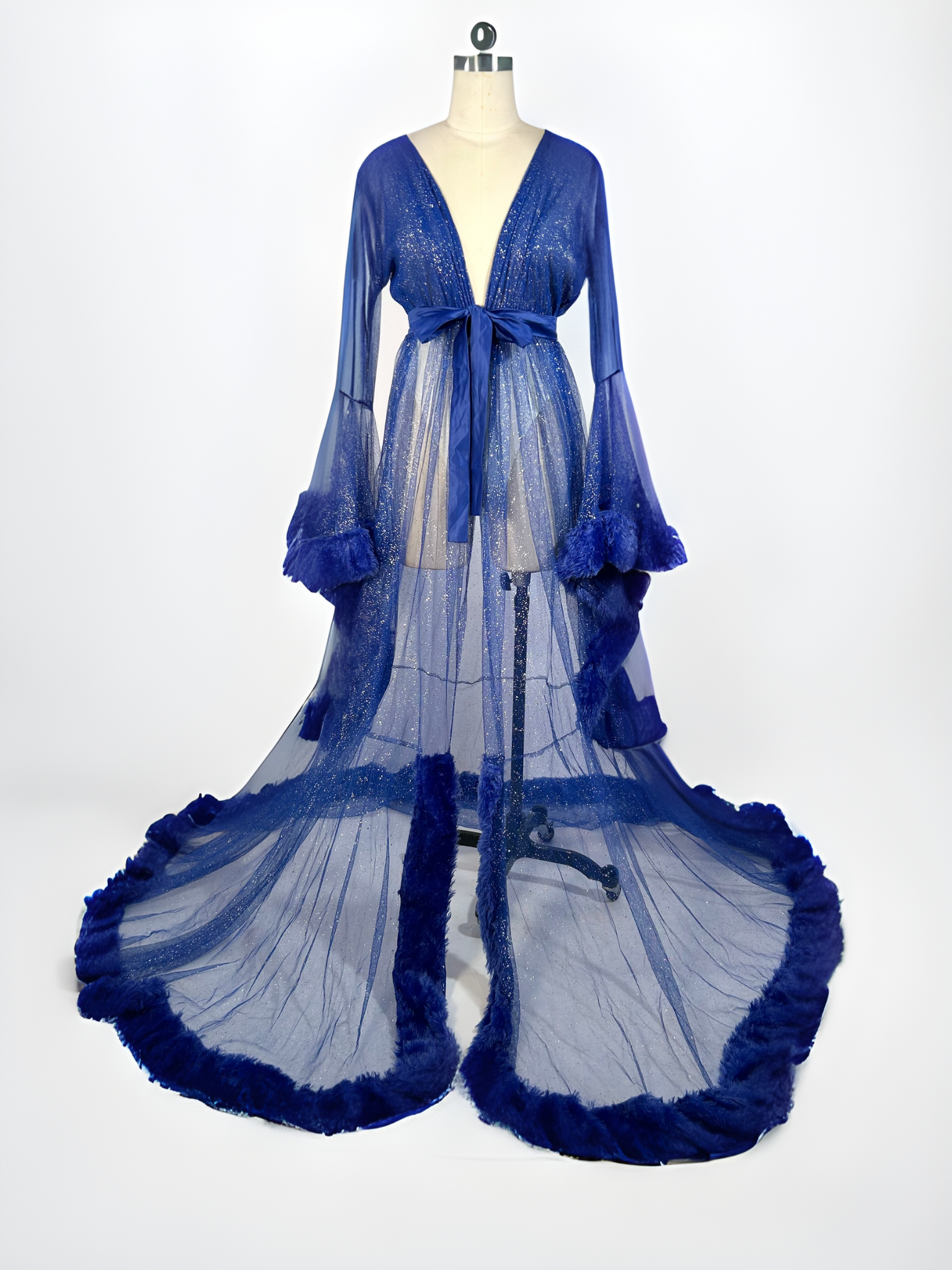 Khilah Robe - Fur Trim Shimmer Tulle Robe - Dimaz