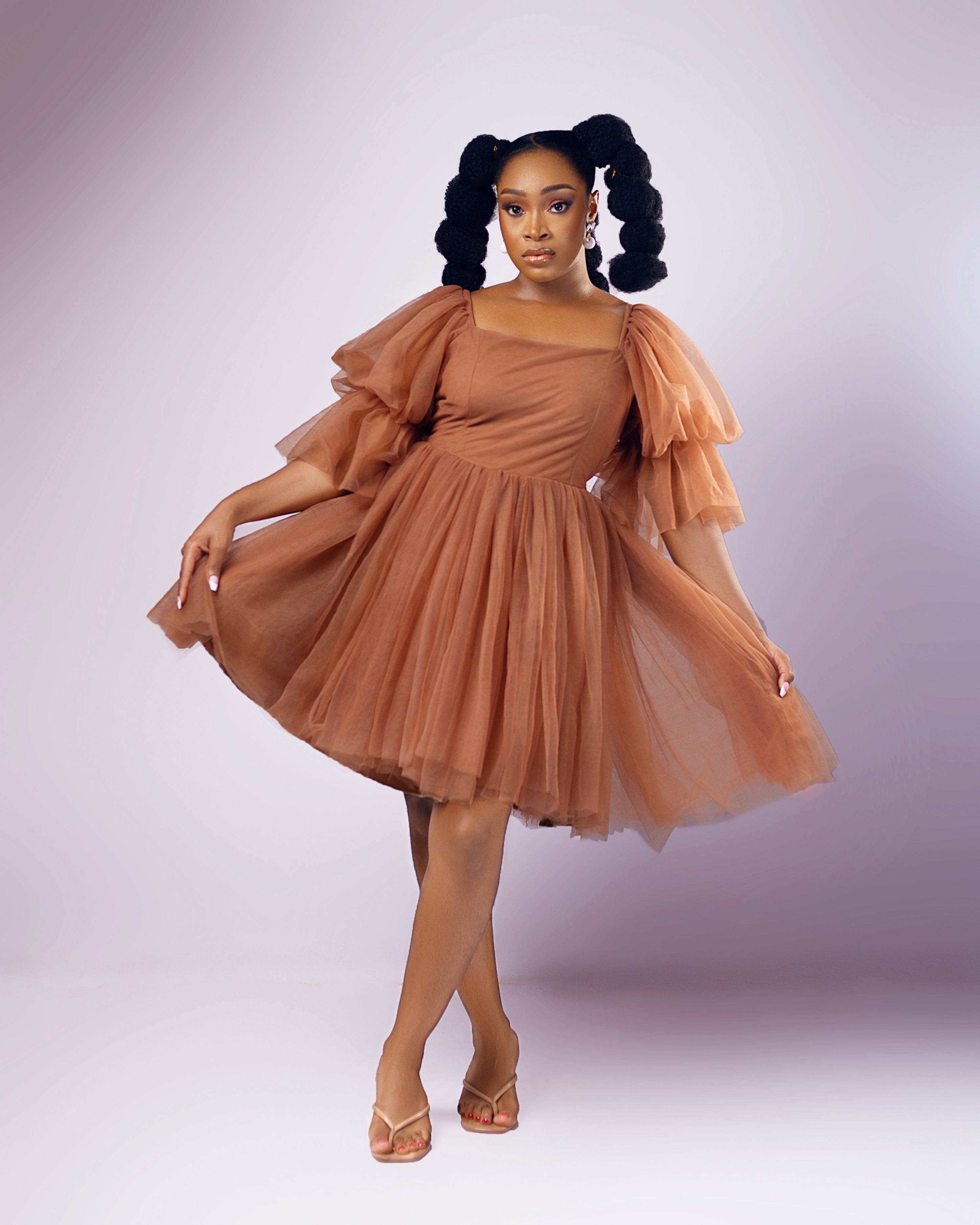 Mocha Whirl Dress - Tiered Tulle Babydoll Dress - Dimaz
