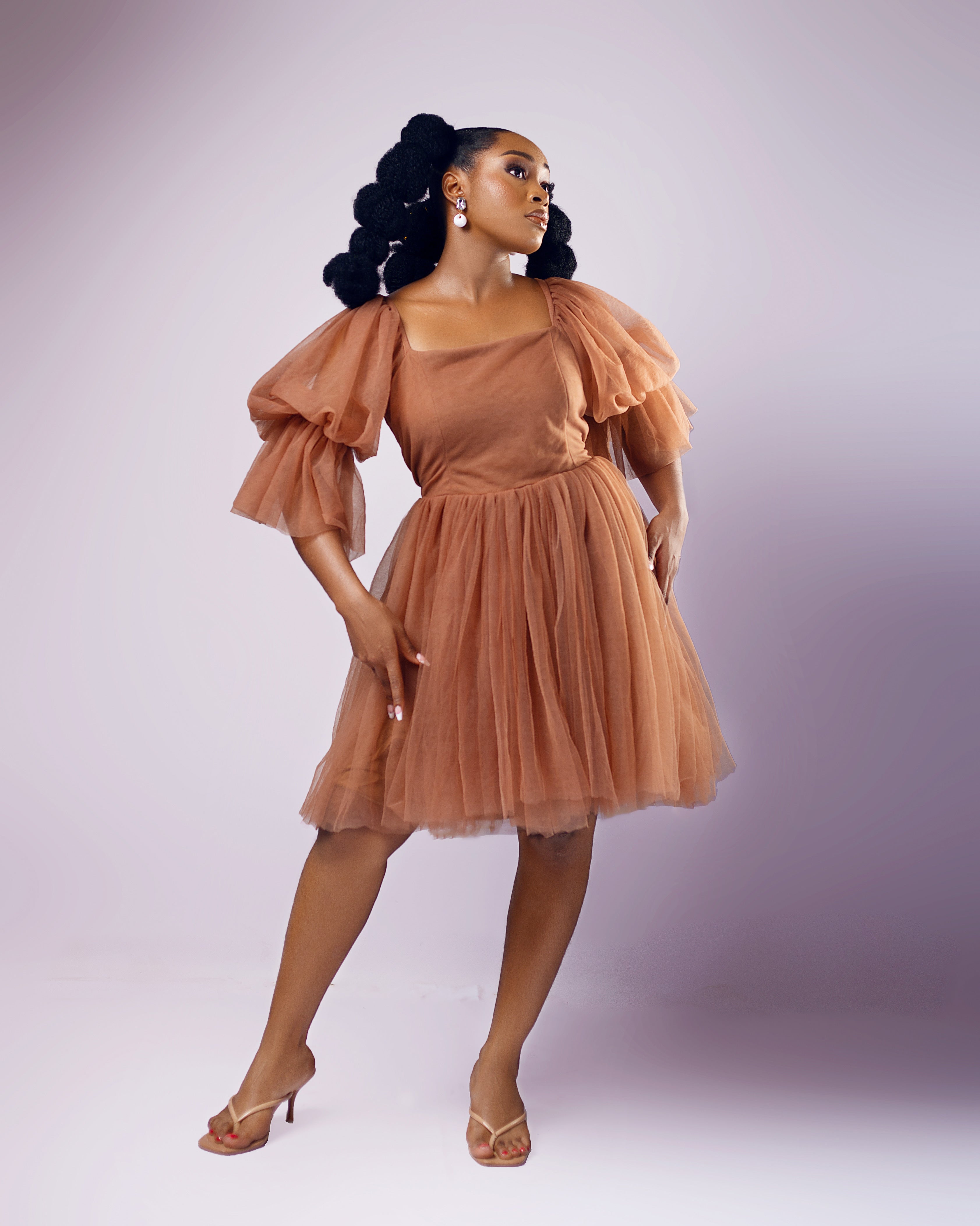 Mocha Whirl Dress - Tiered Tulle Babydoll Dress - Dimaz