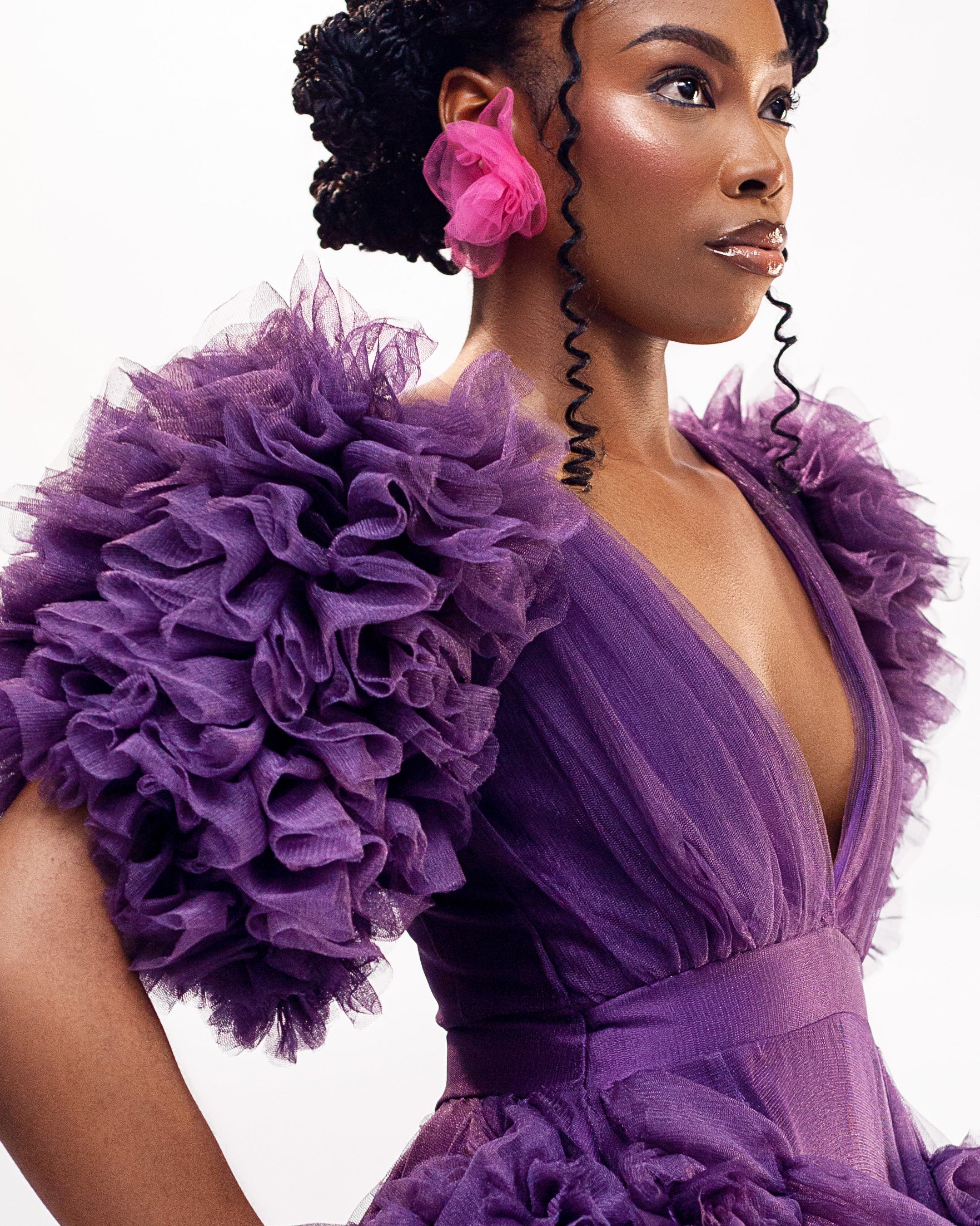 Floret Earrings - Tulle Floral Statement Earrings - Dimaz