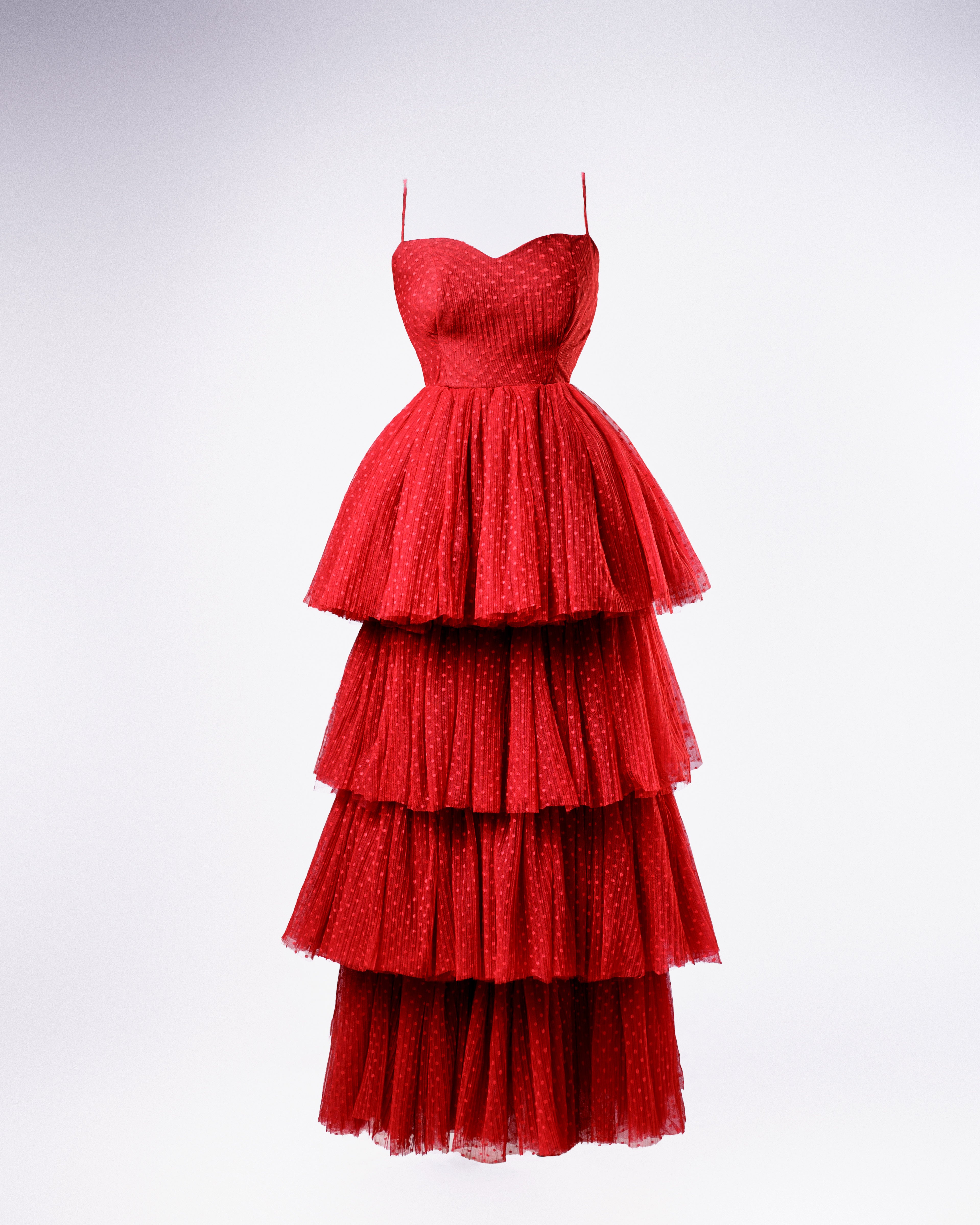 Ladybird Dress - Red Layered Tulle Gown - Dimaz