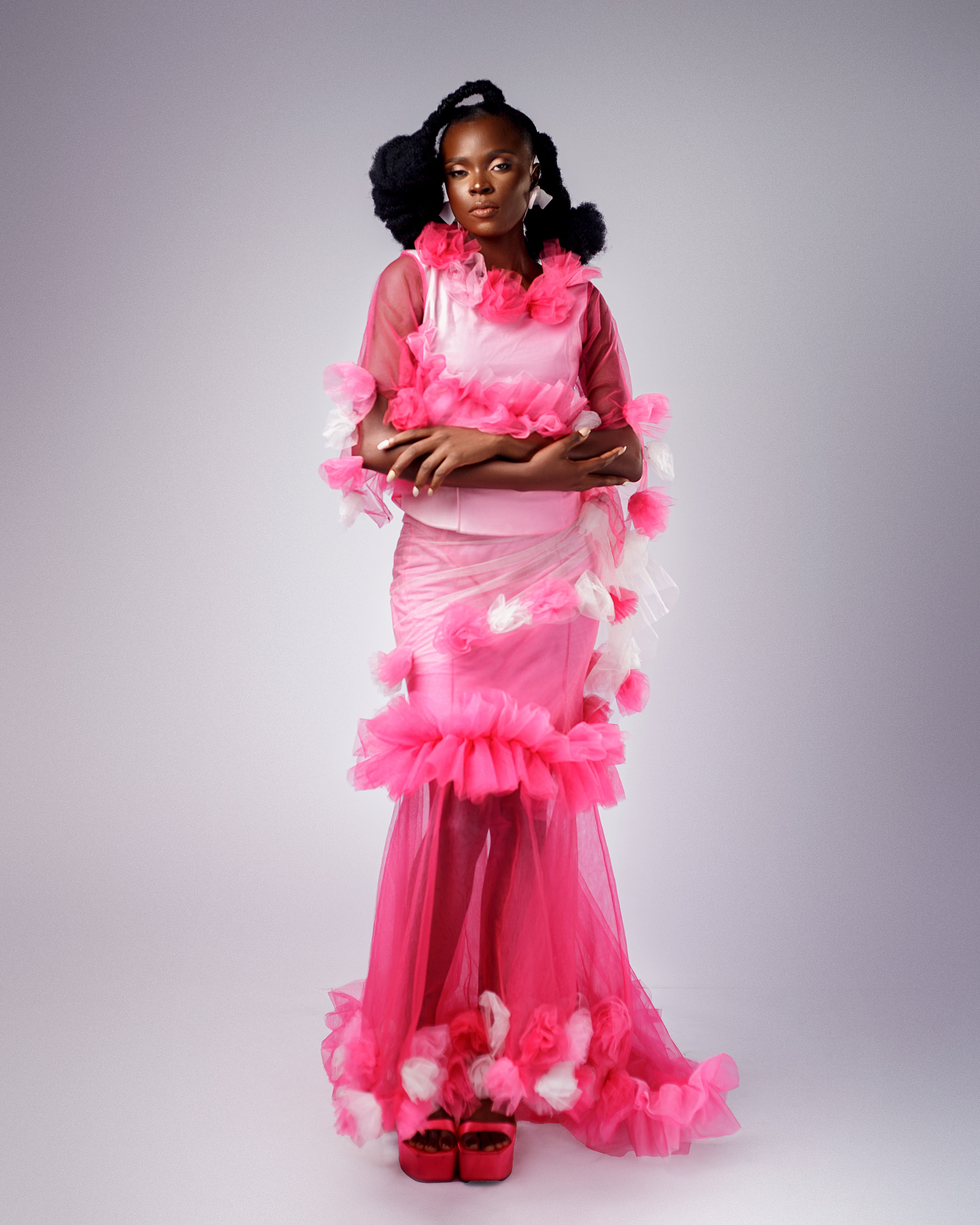 Opal Garden Set - Pink Tulle Ruffled Flower Top - Dimaz