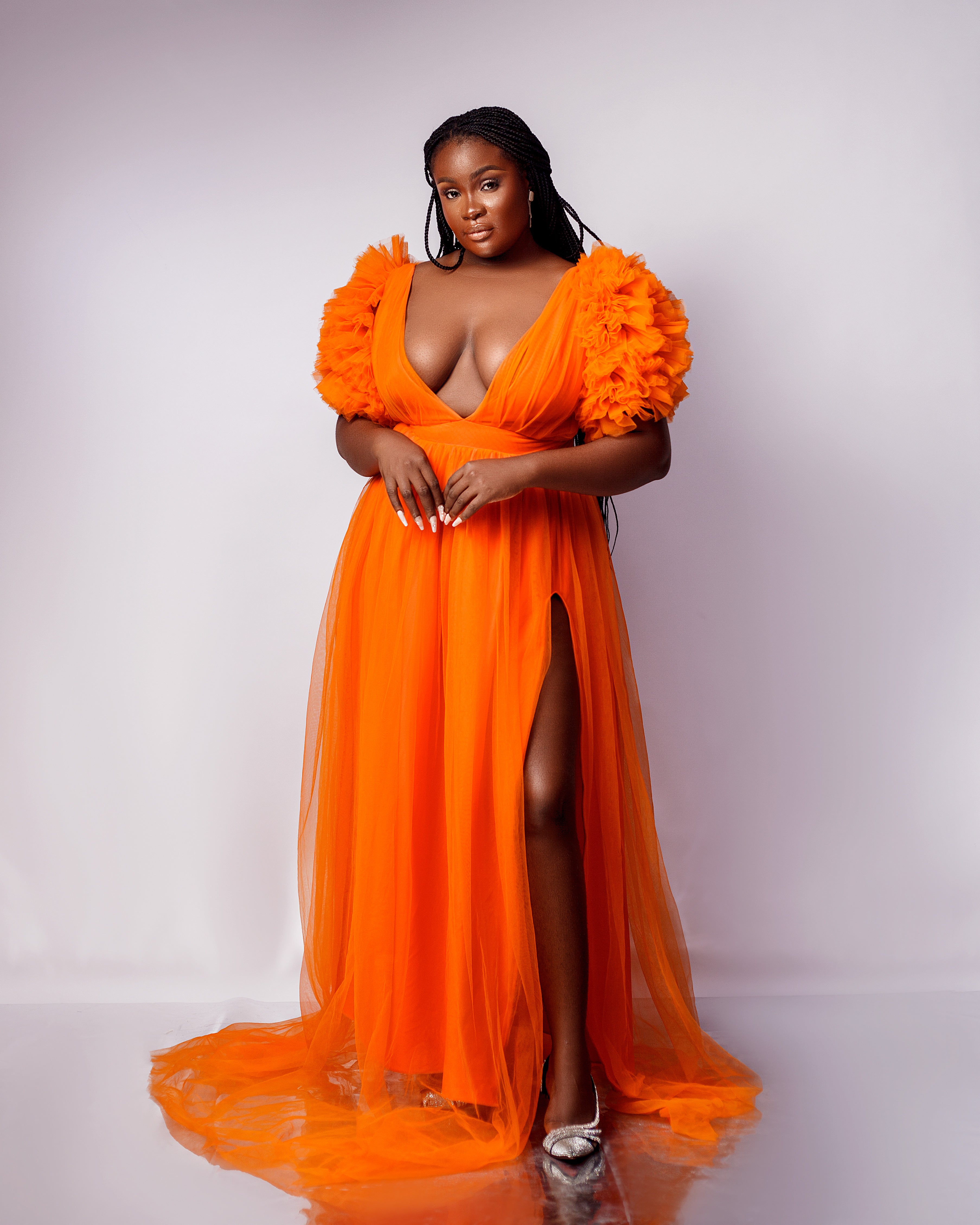 Ixora Dress - Puff Sleeve Tulle Maternity and Photoshoot Gown - Dimaz