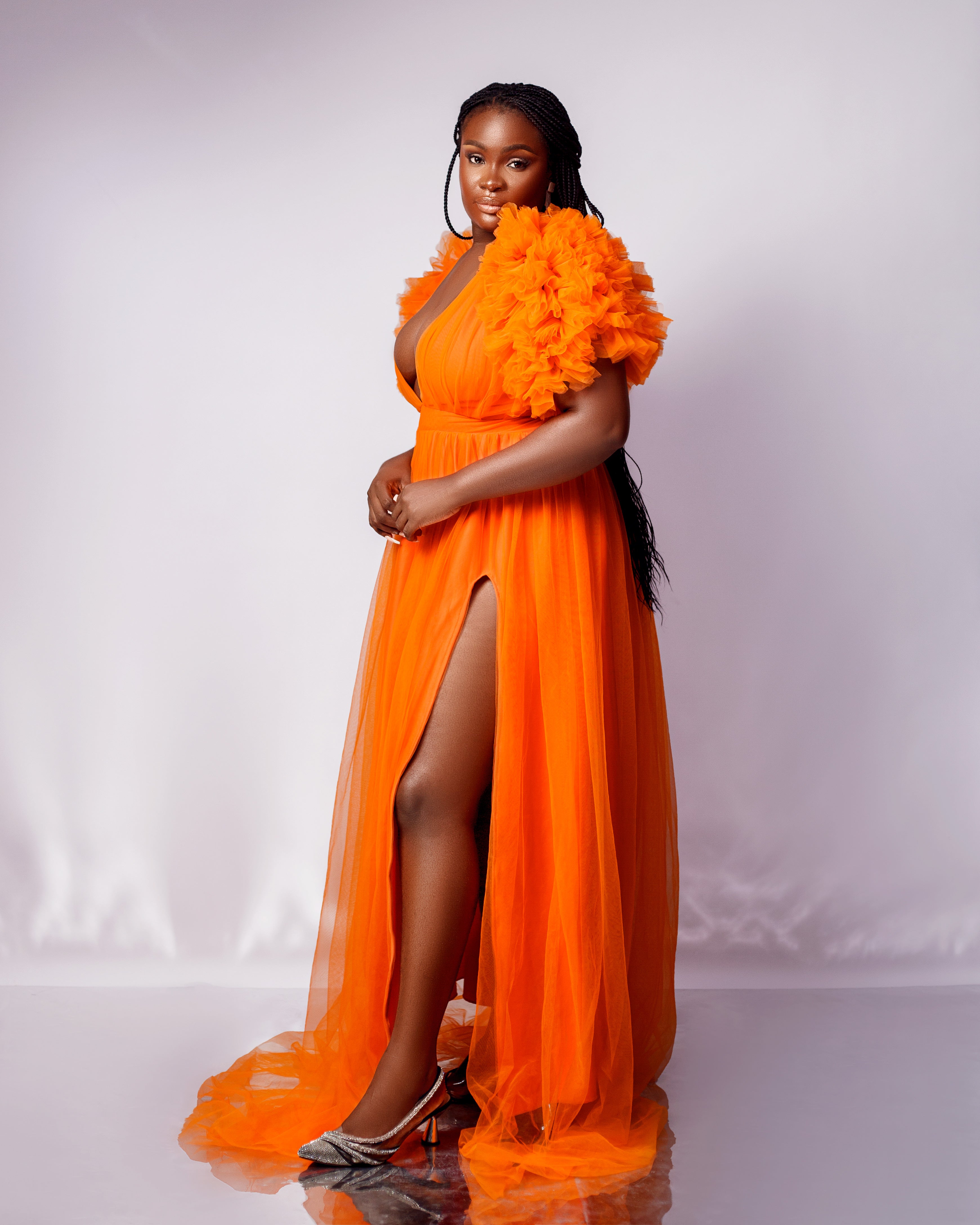 Ixora Dress - Puff Sleeve Tulle Maternity and Photoshoot Gown - Dimaz