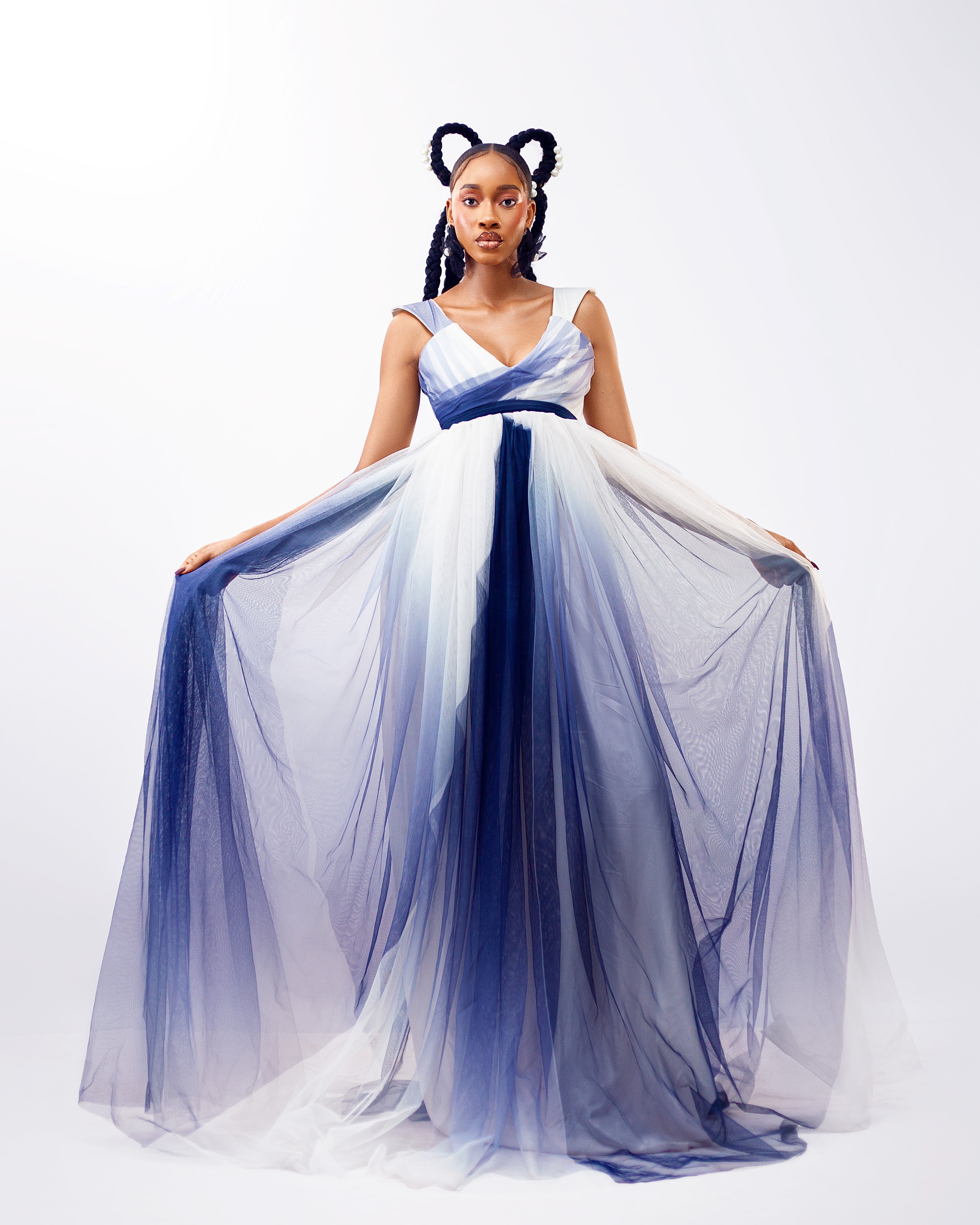 Sofia Dress - Blue and White Ombre Tulle Dress - Dimaz