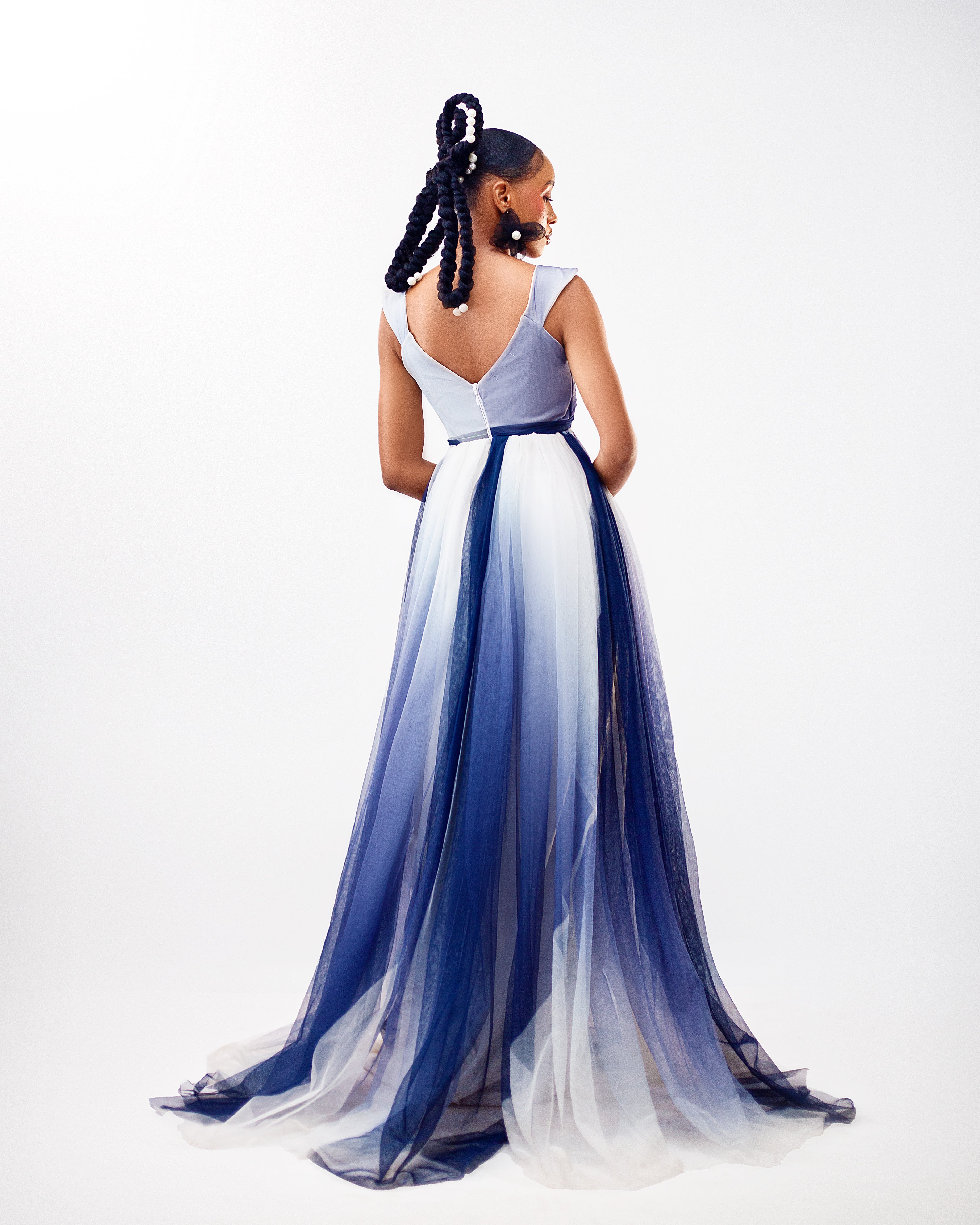Sofia Dress - Blue and White Ombre Tulle Dress - Dimaz