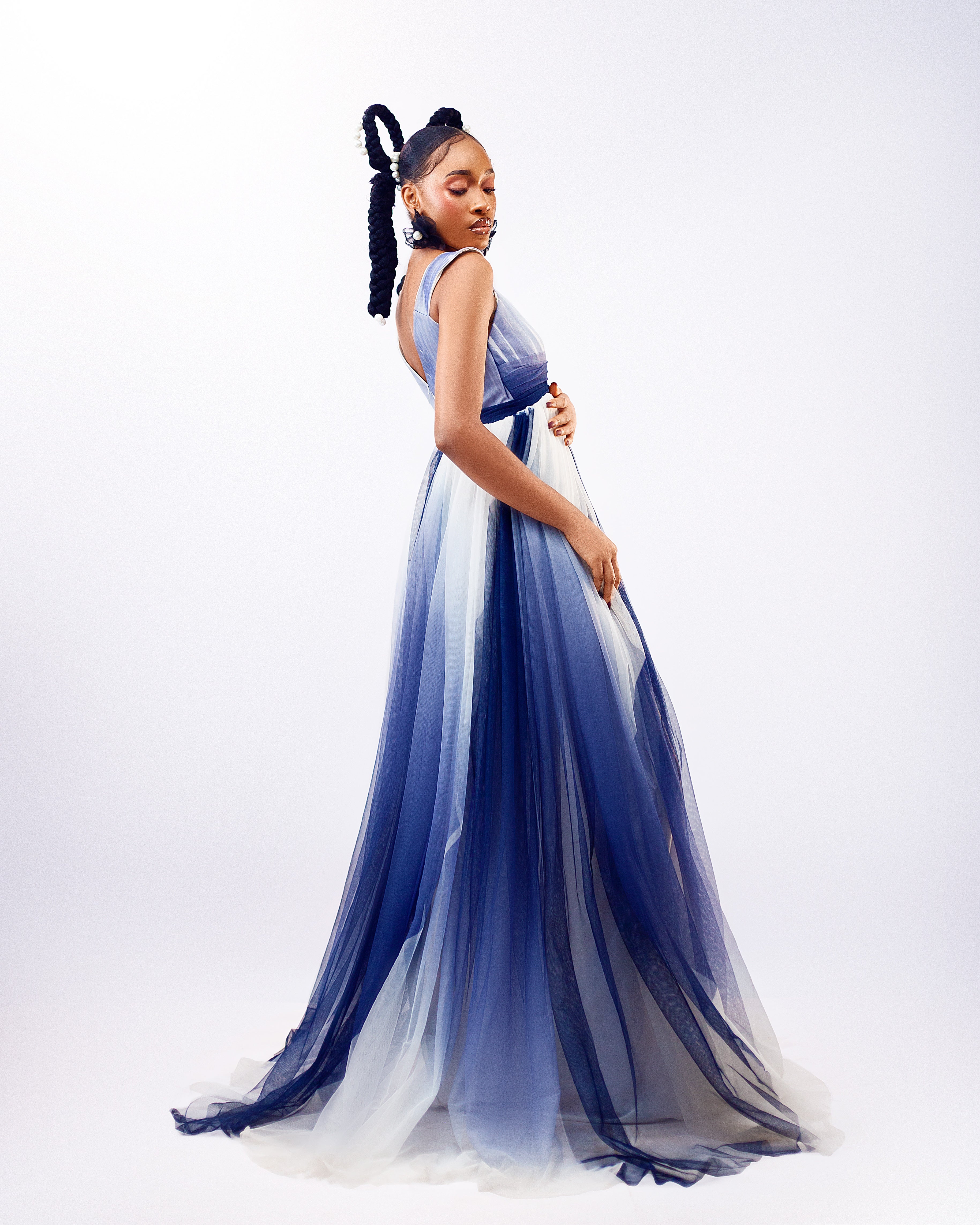 Sofia Dress - Blue and White Ombre Tulle Dress - Dimaz