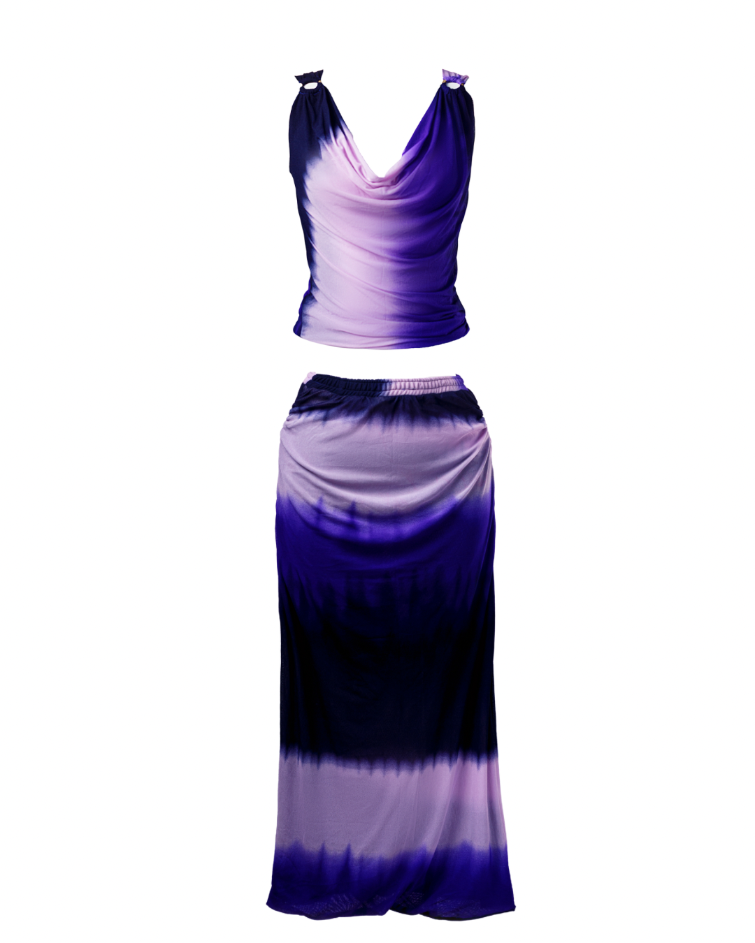 Wisp of Bloom Set - Sleeveless Cowl Top & Ruched Skirt - Dimaz