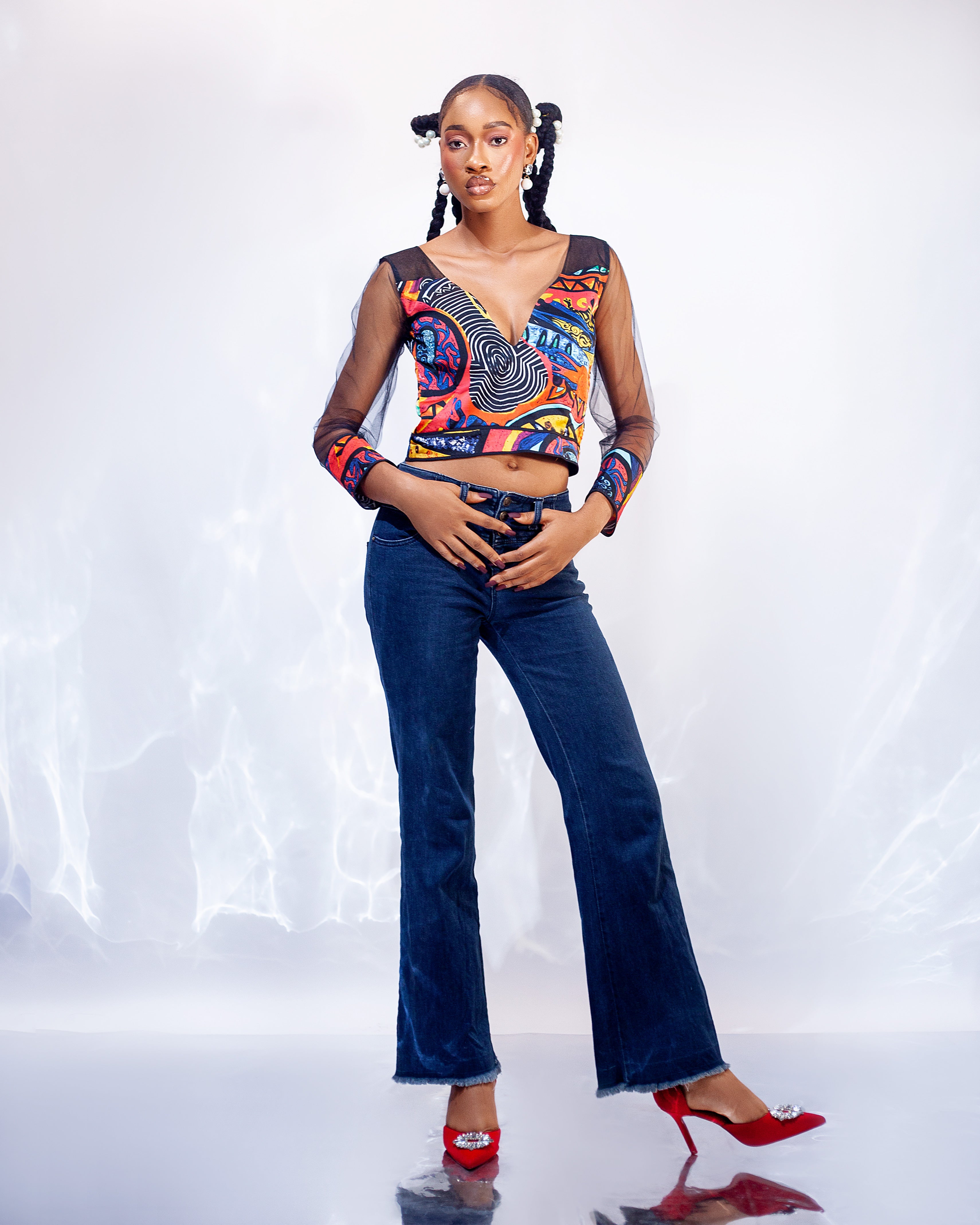 Sierra Top - Silk Cropped V-Neck Blouse with Corset Back - Dimaz