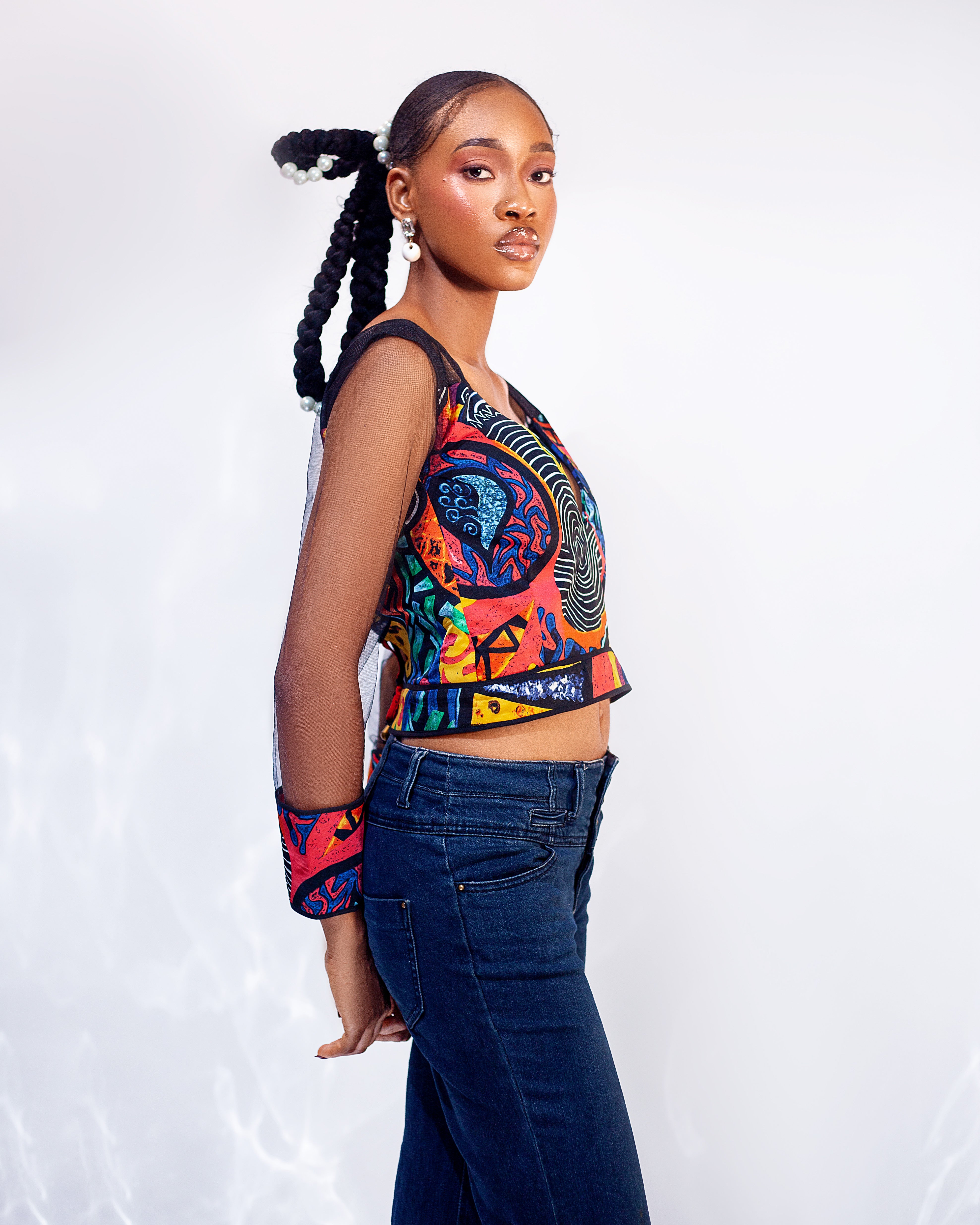 Sierra Top - Silk Cropped V-Neck Blouse with Corset Back - Dimaz