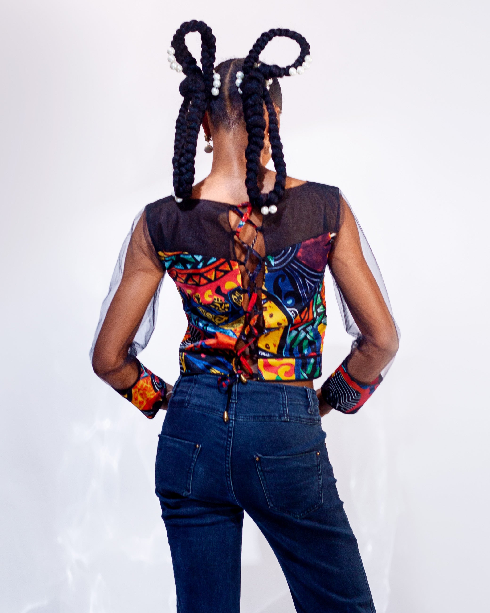 Sierra Top - Silk Cropped V-Neck Blouse with Corset Back - Dimaz