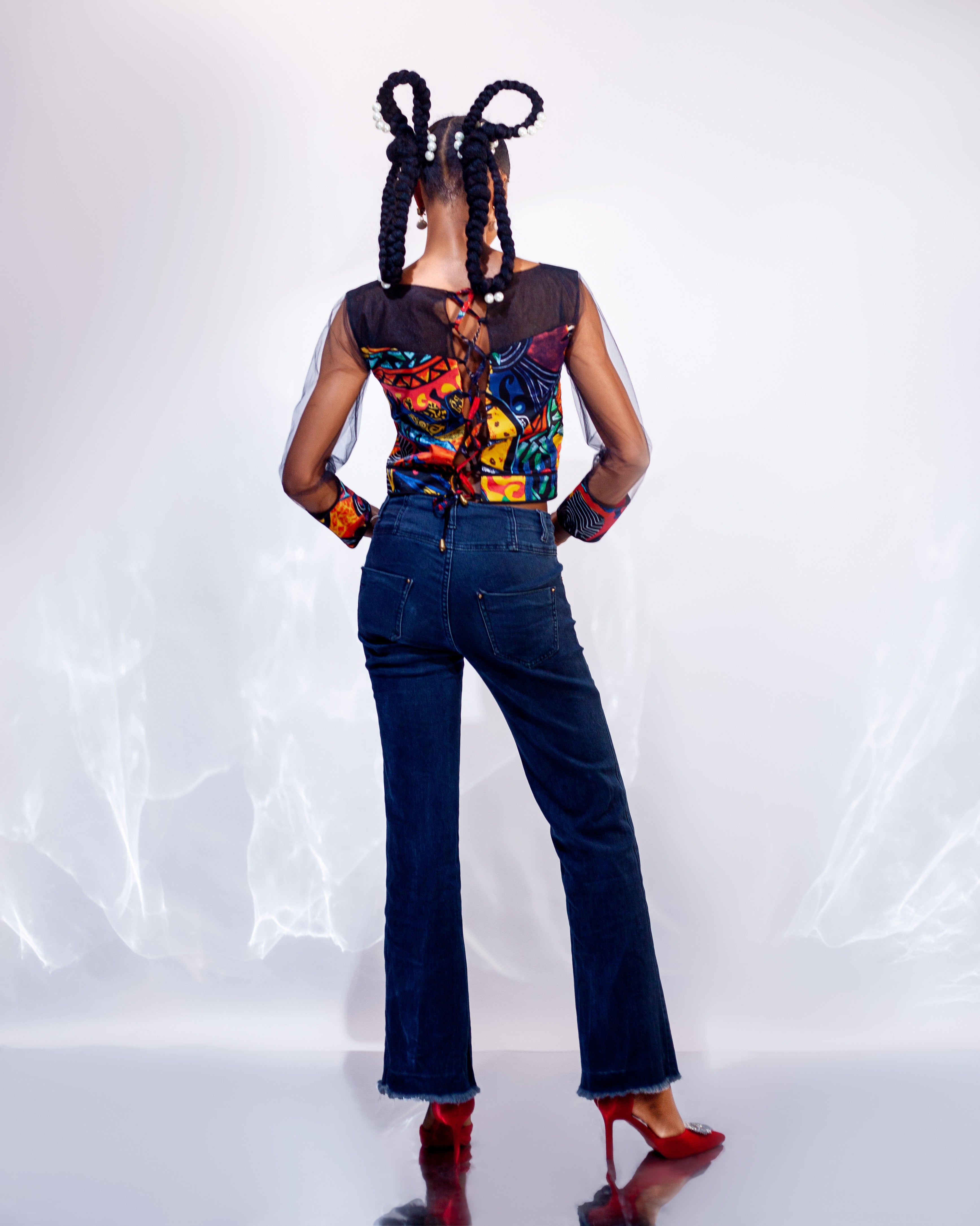 Sierra Top - Silk Cropped V-Neck Blouse with Corset Back - Dimaz