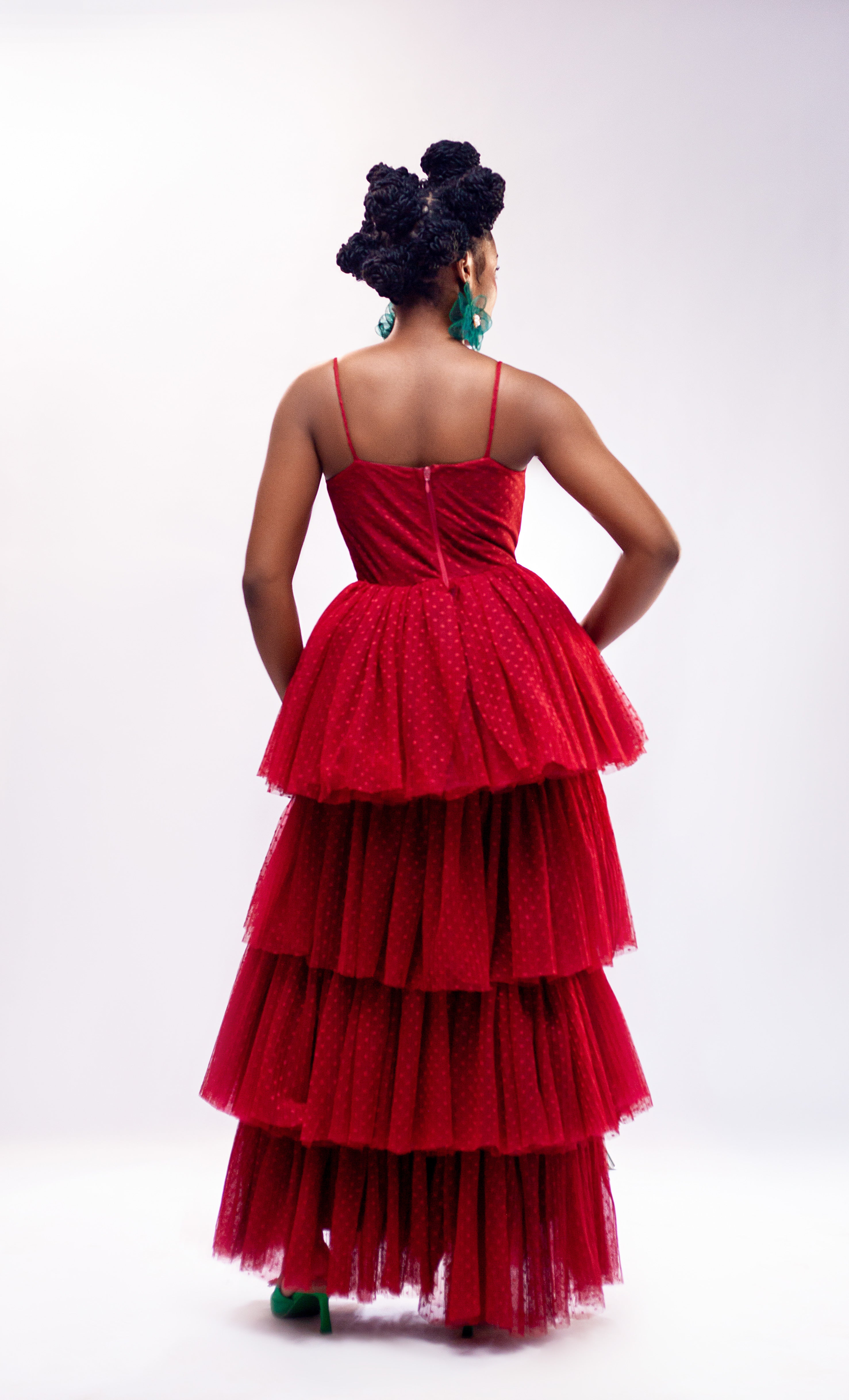 Ladybird Dress - Red Layered Tulle Gown - Dimaz