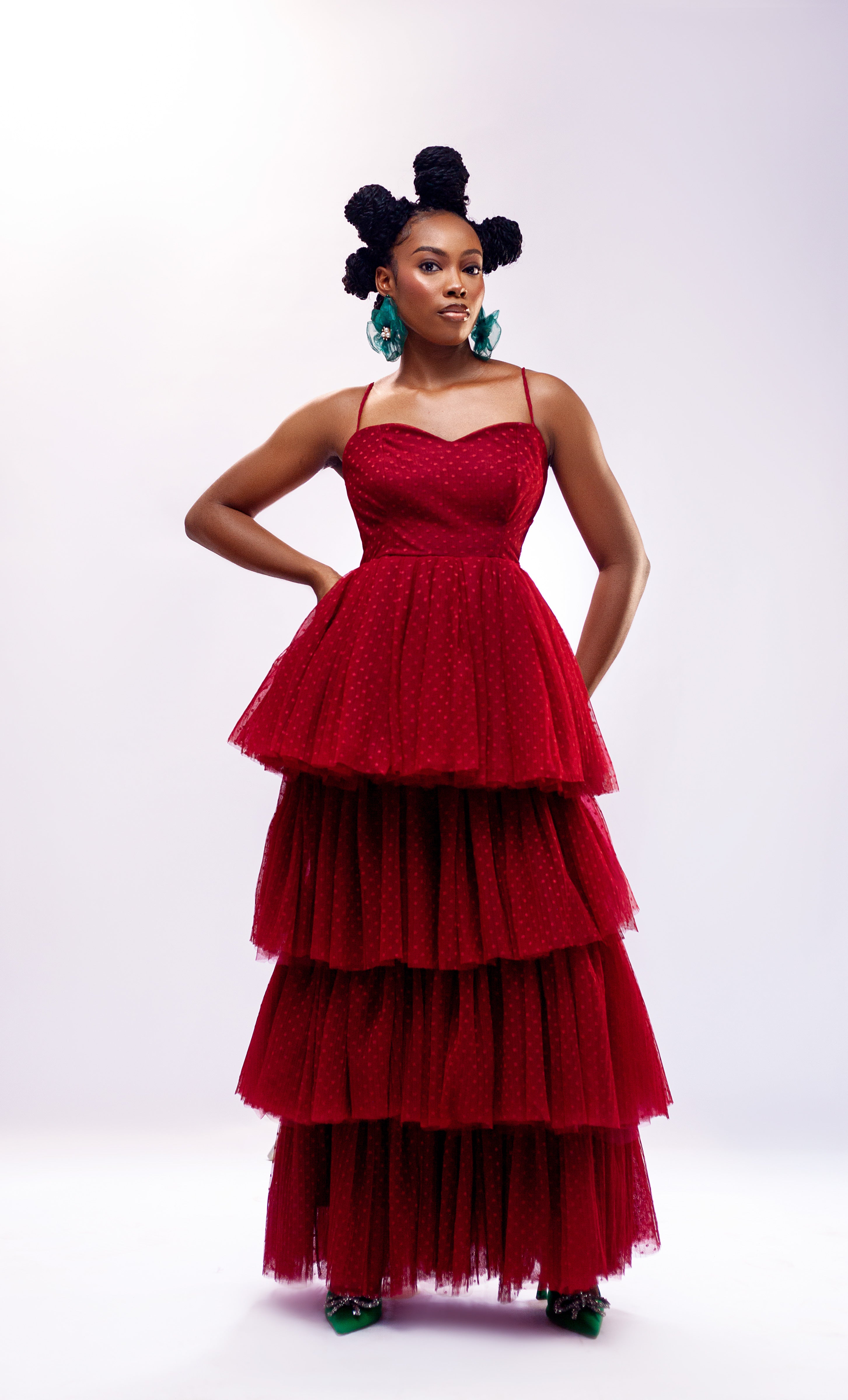 Ladybird Dress - Red Layered Tulle Gown - Dimaz