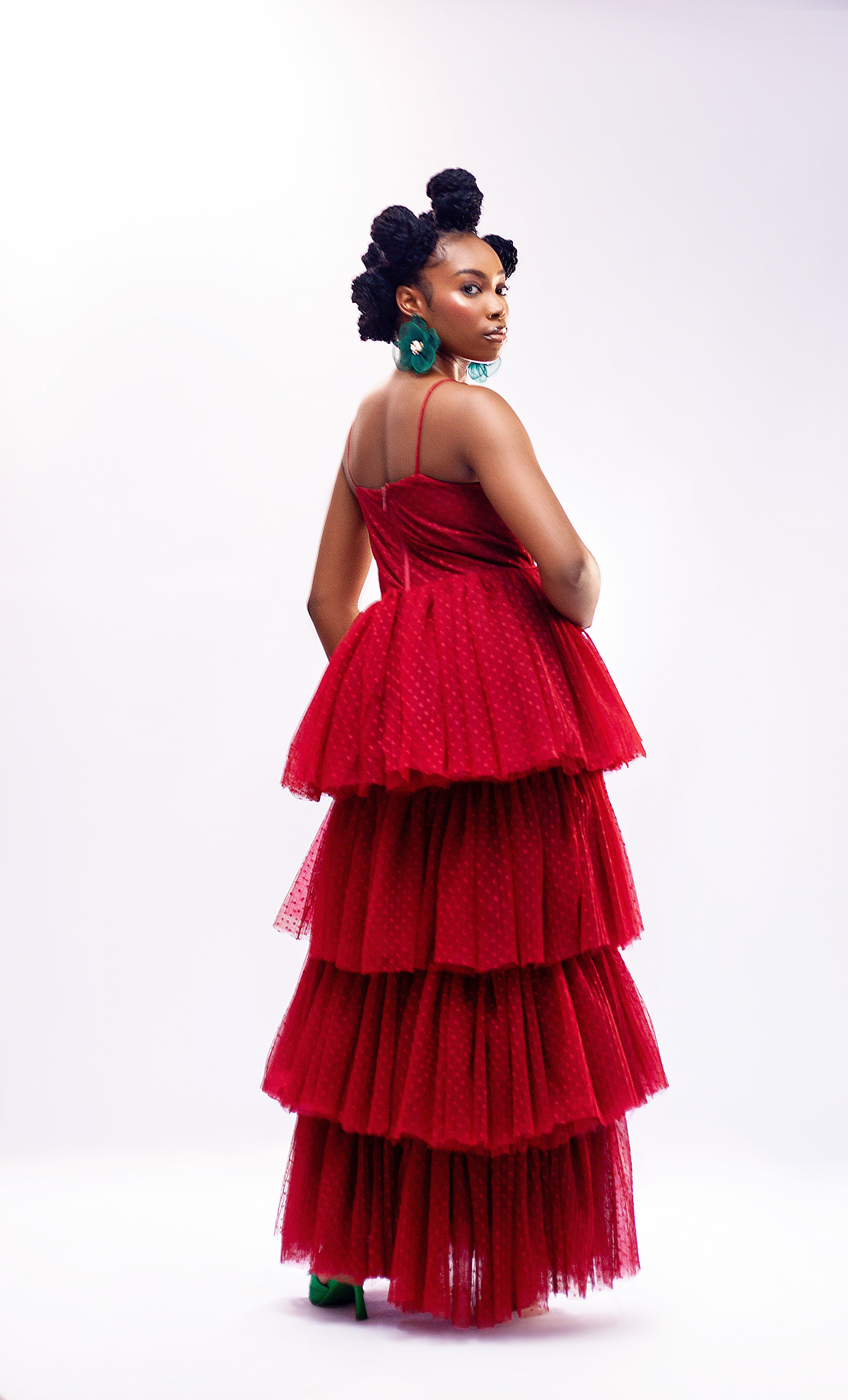Ladybird Dress - Red Layered Tulle Gown - Dimaz