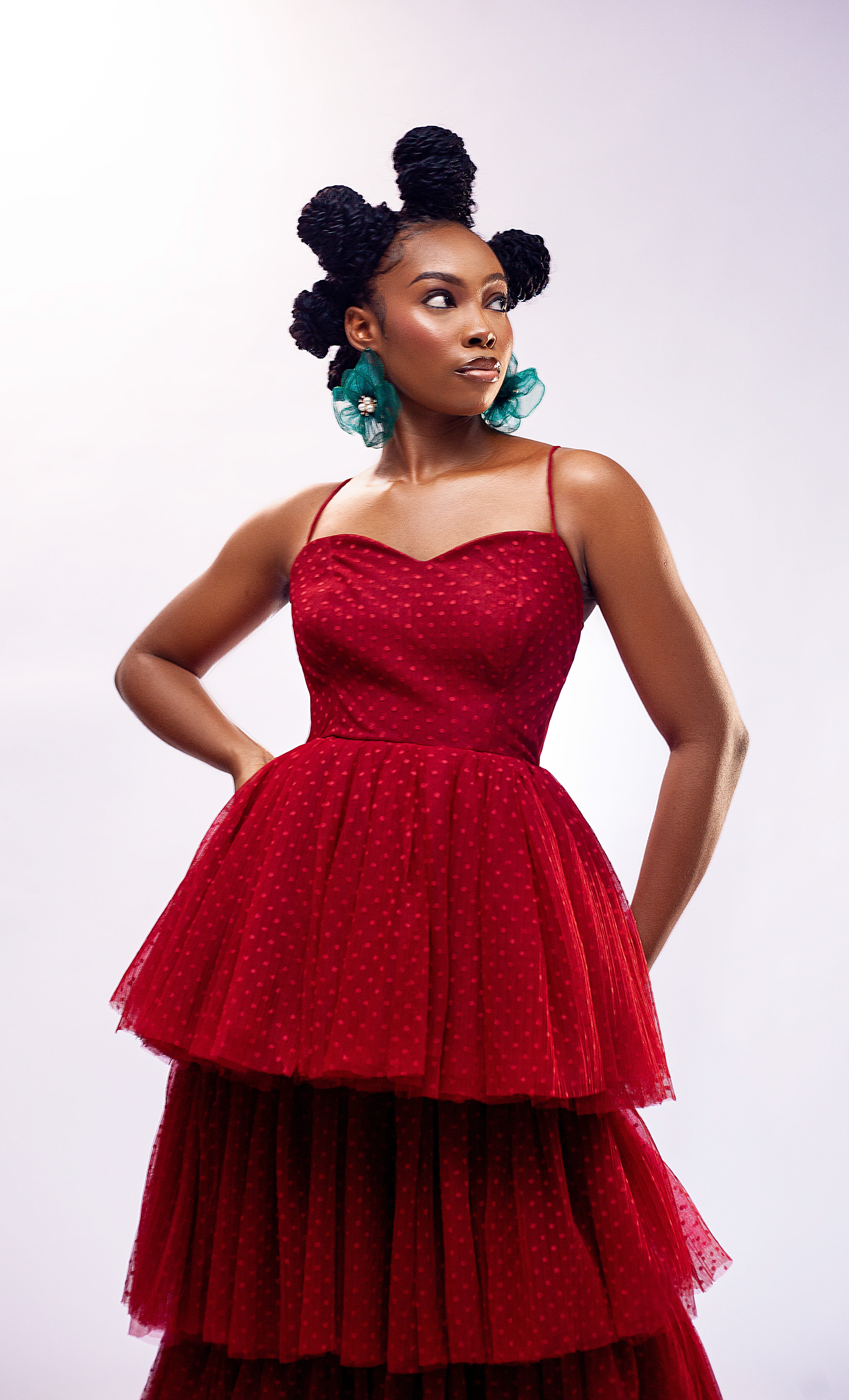 Ladybird Dress - Red Layered Tulle Gown - Dimaz