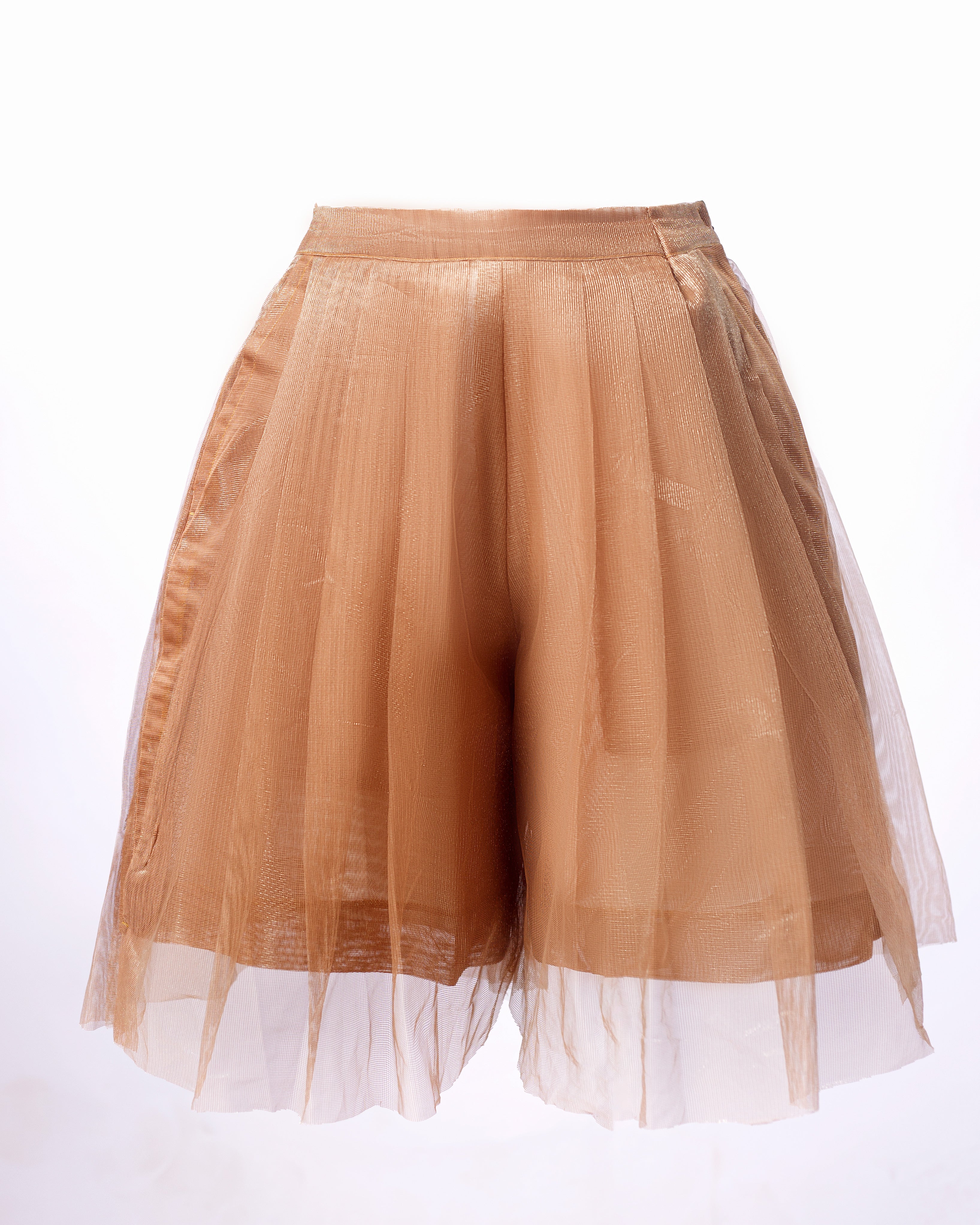 Lustre Tulle Shorts - Couture-Inspired Golden Statement Shorts - Dimaz