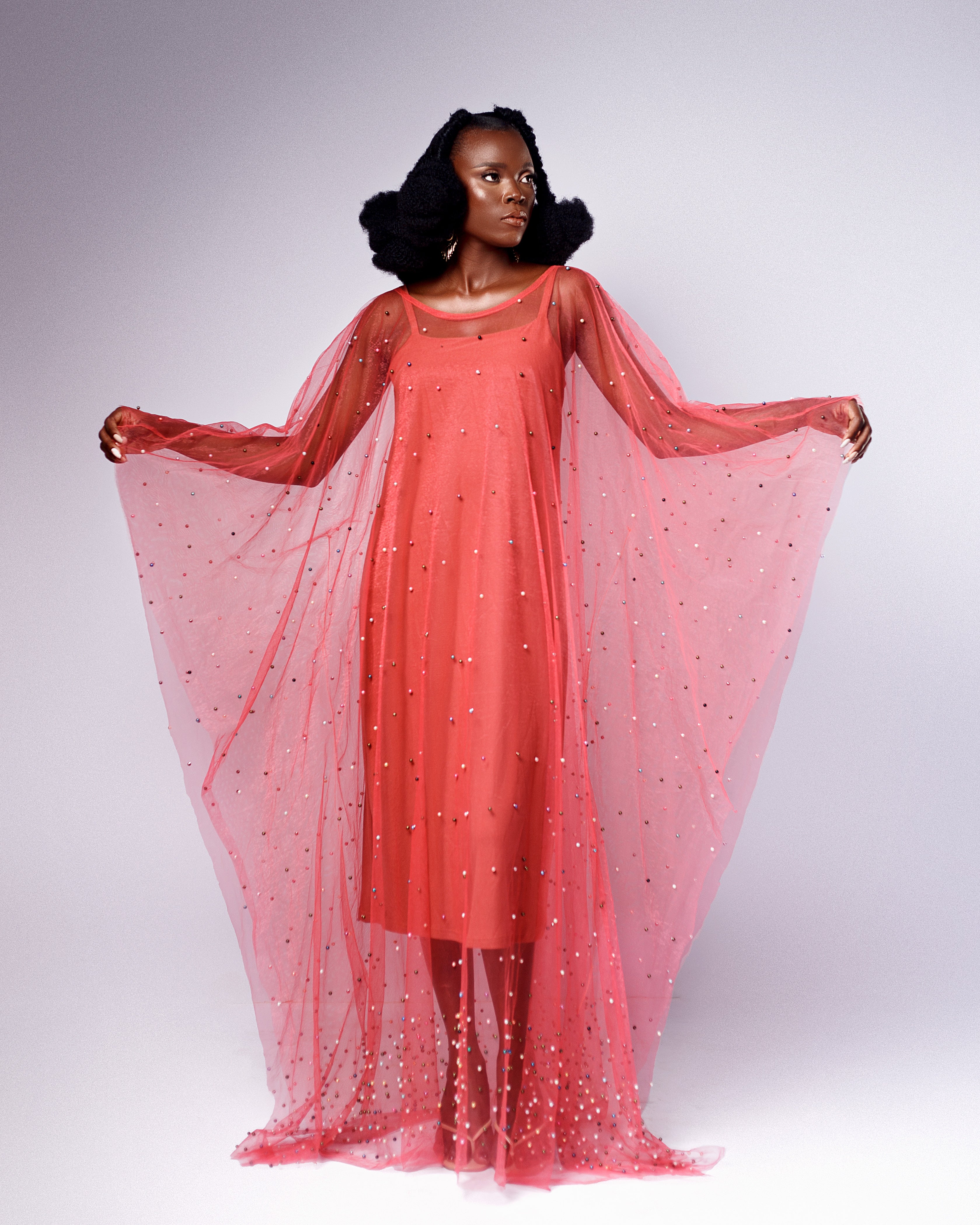 Odessa Maxi Dress - Pearl-Adorned Flowing Kaftan - Dimaz