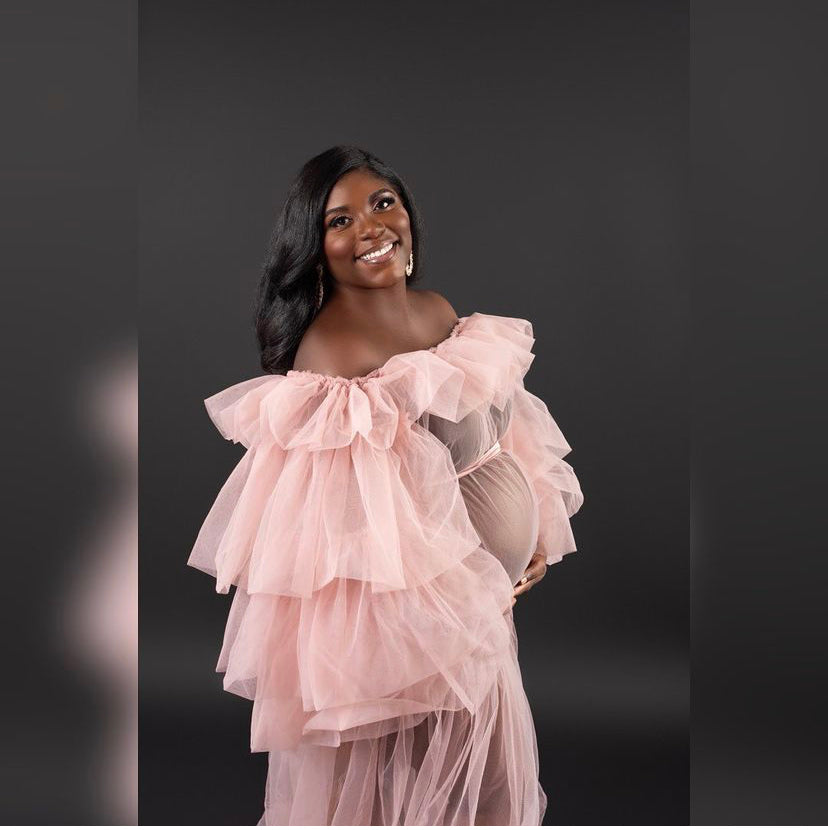 Amber Dress - Off-Shoulder Tulle Maternity Overlay Dress - Dimaz