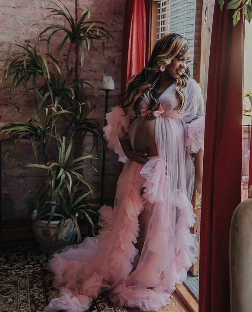 Sabrina Robe - Ruffled Tulle Maternity and Bridal Photoshoot Robe - Dimaz