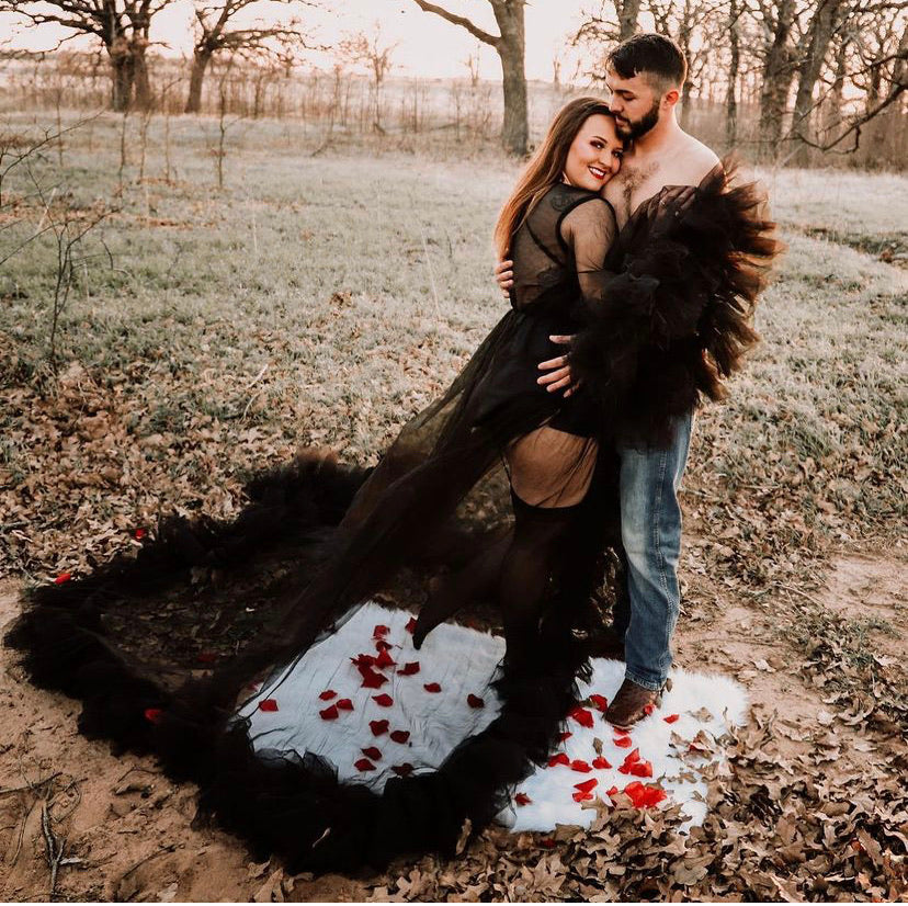 Floral Robe - Flower Train Tulle Robe - Dimaz