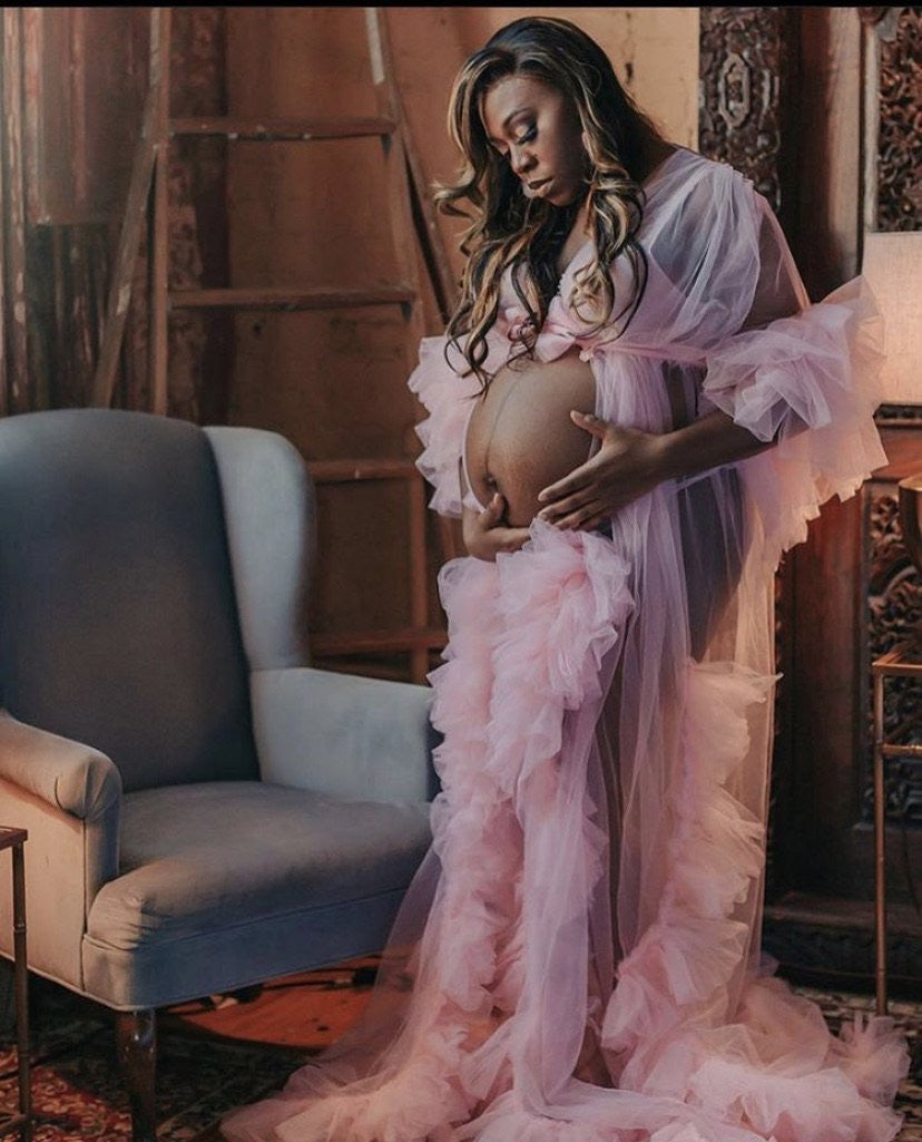 Sabrina Robe - Ruffled Tulle Maternity and Bridal Photoshoot Robe - Dimaz