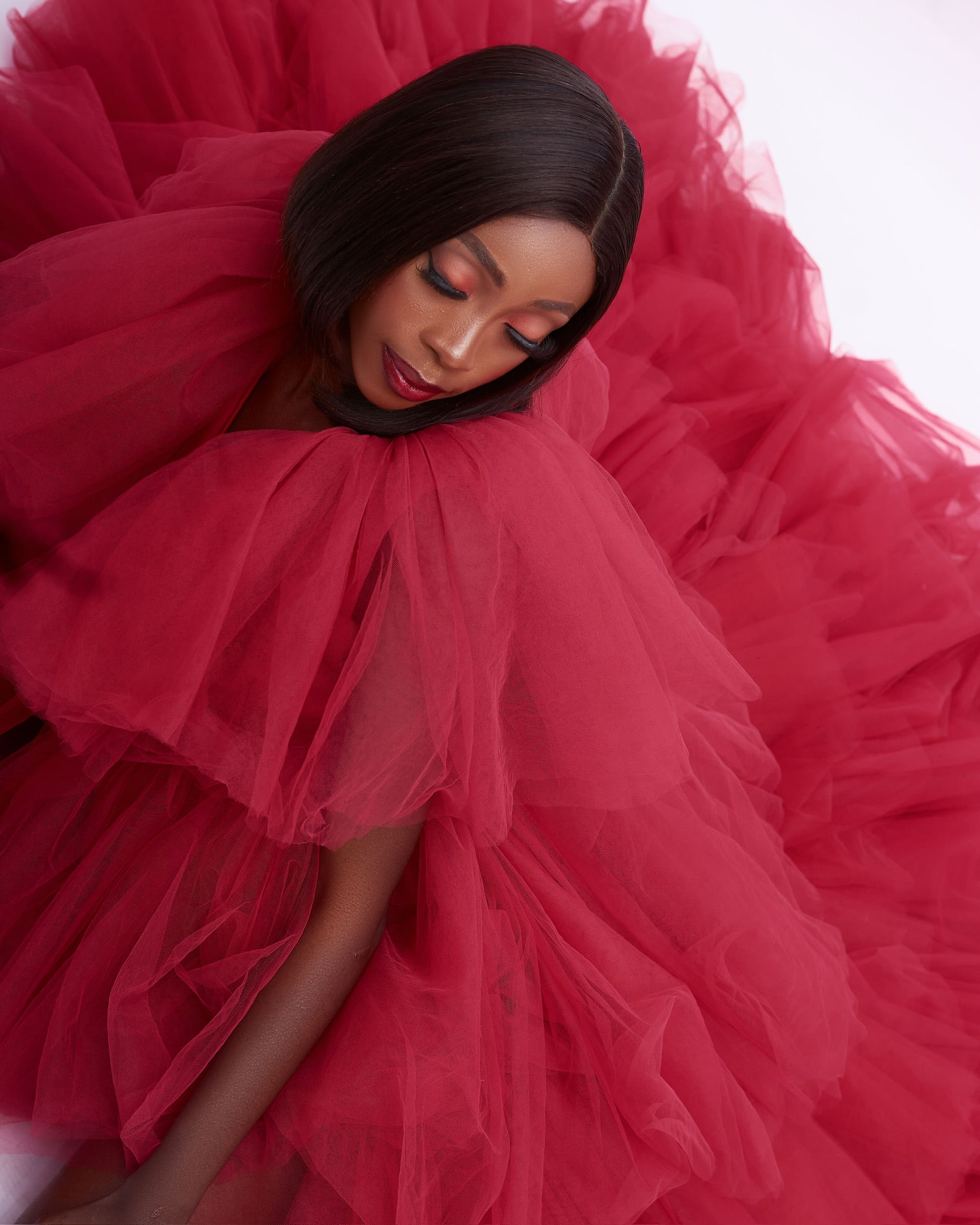 Rosette Dress - Tulle Layered High-Low Dress - Dimaz