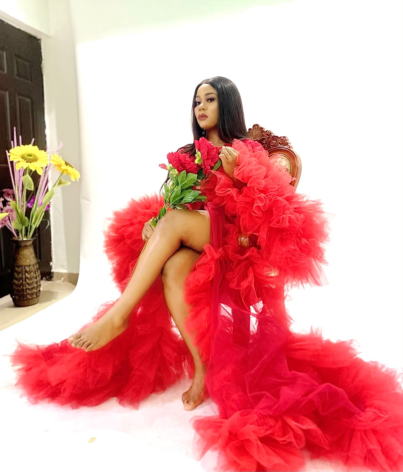 Floral Robe - Flower Train Tulle Robe - Dimaz