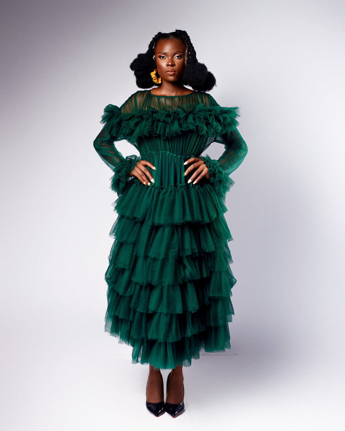 Scarlet Dress - Long Sleeve Layered Tulle Gown - Dimaz